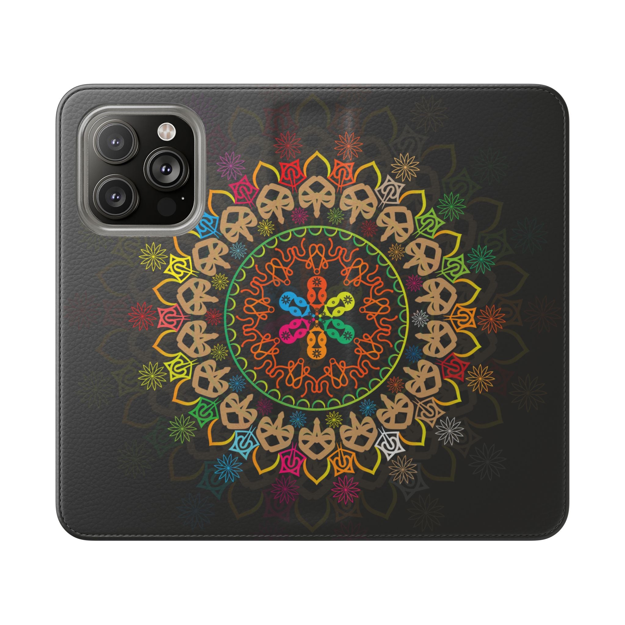 Colorful Mandala Flip Case for Phone, Bohemian Style Wallet Cover, Unique Gift for Her, Vibrant Phone Accessories, Eco-Friendly Protection