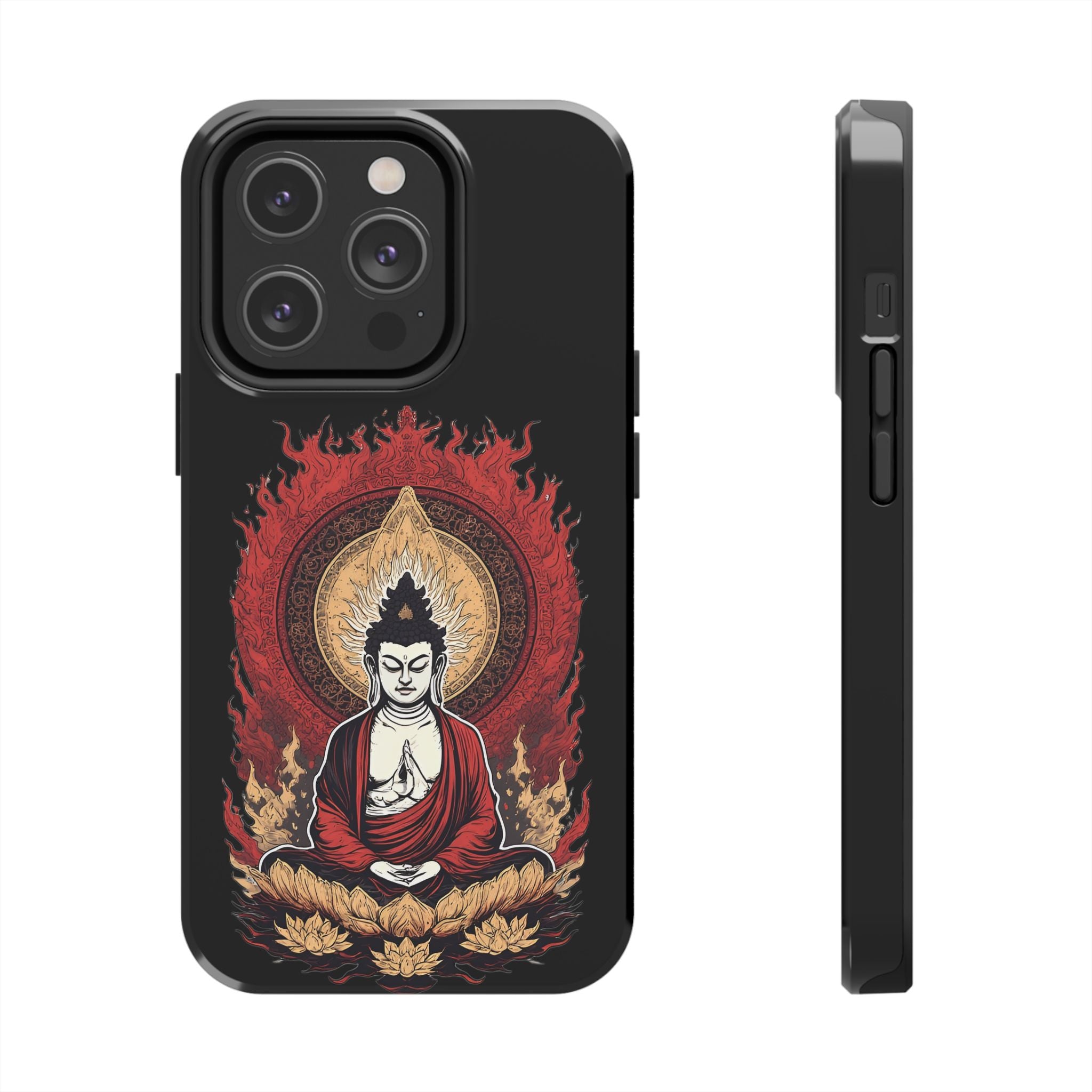 Buddha Meditation Tough Phone Case — Flame Halo Lotus Spiritual Protective Cover