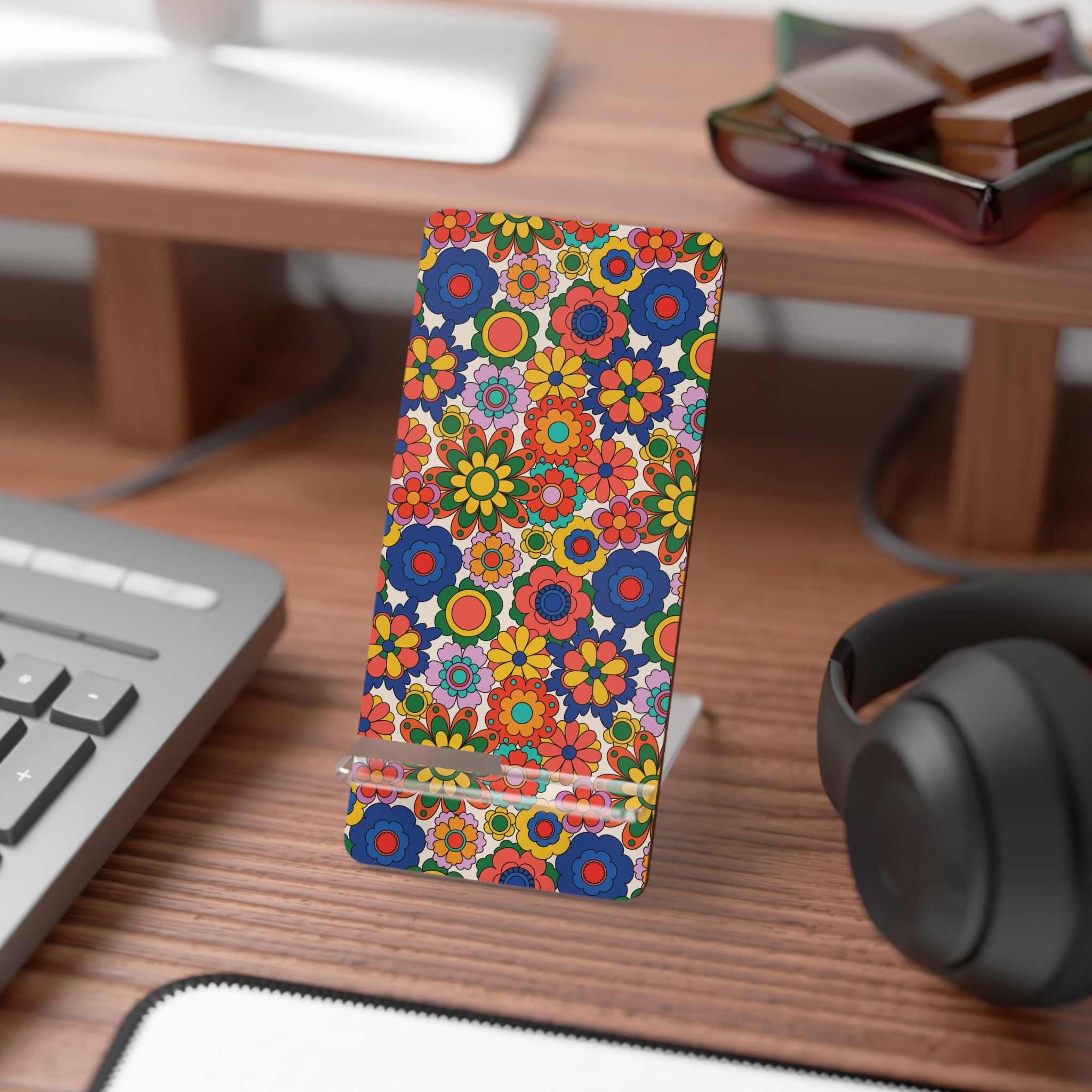 Colorful Floral Smartphone Stand, Decorative Mobile Holder for Desk, Gift for Her, Unique Home Decor, Mother's Day, Personal Organizer