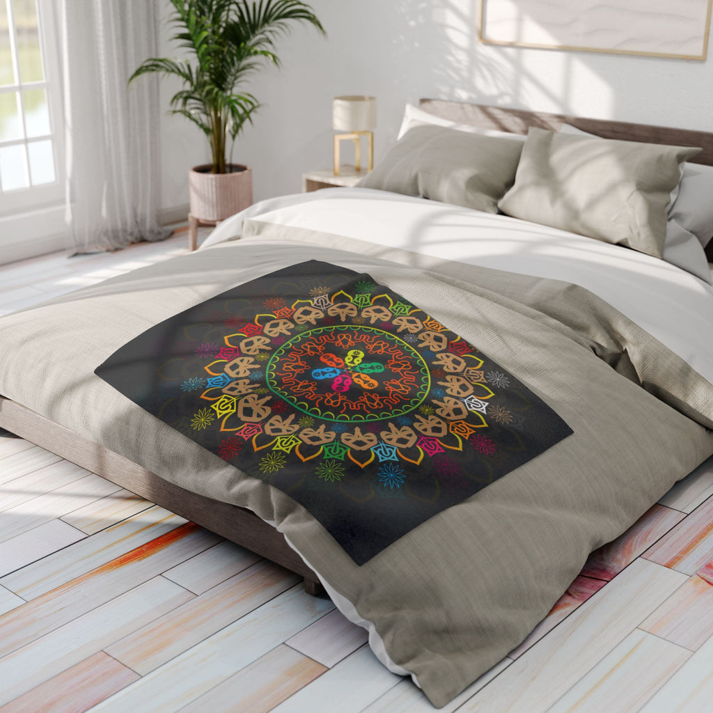 Mandala Skull Arctic Fleece Blanket — Colorful Bohemian Skull Circle Throw