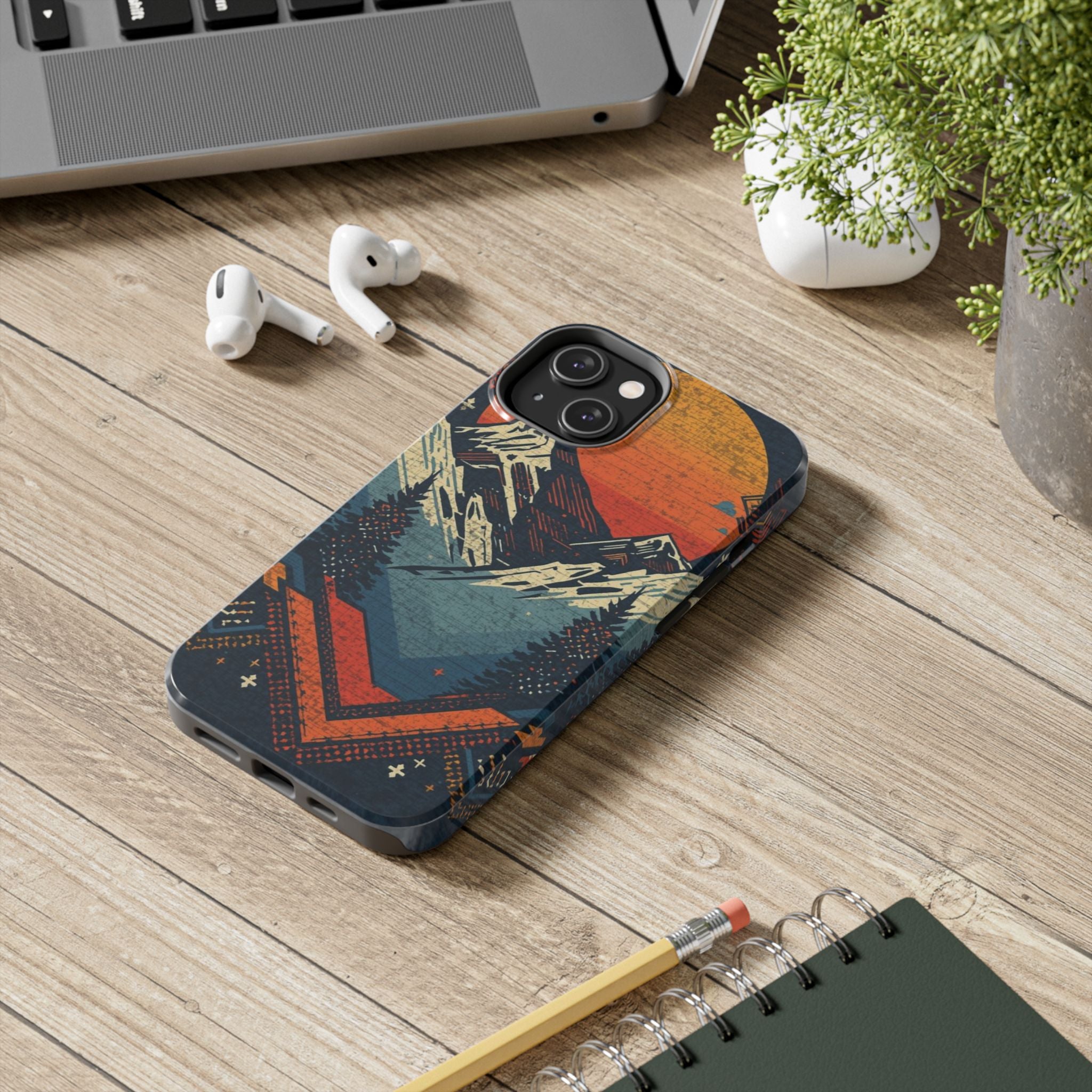 Tough Phone Case — Retro Mountain Sunset Design