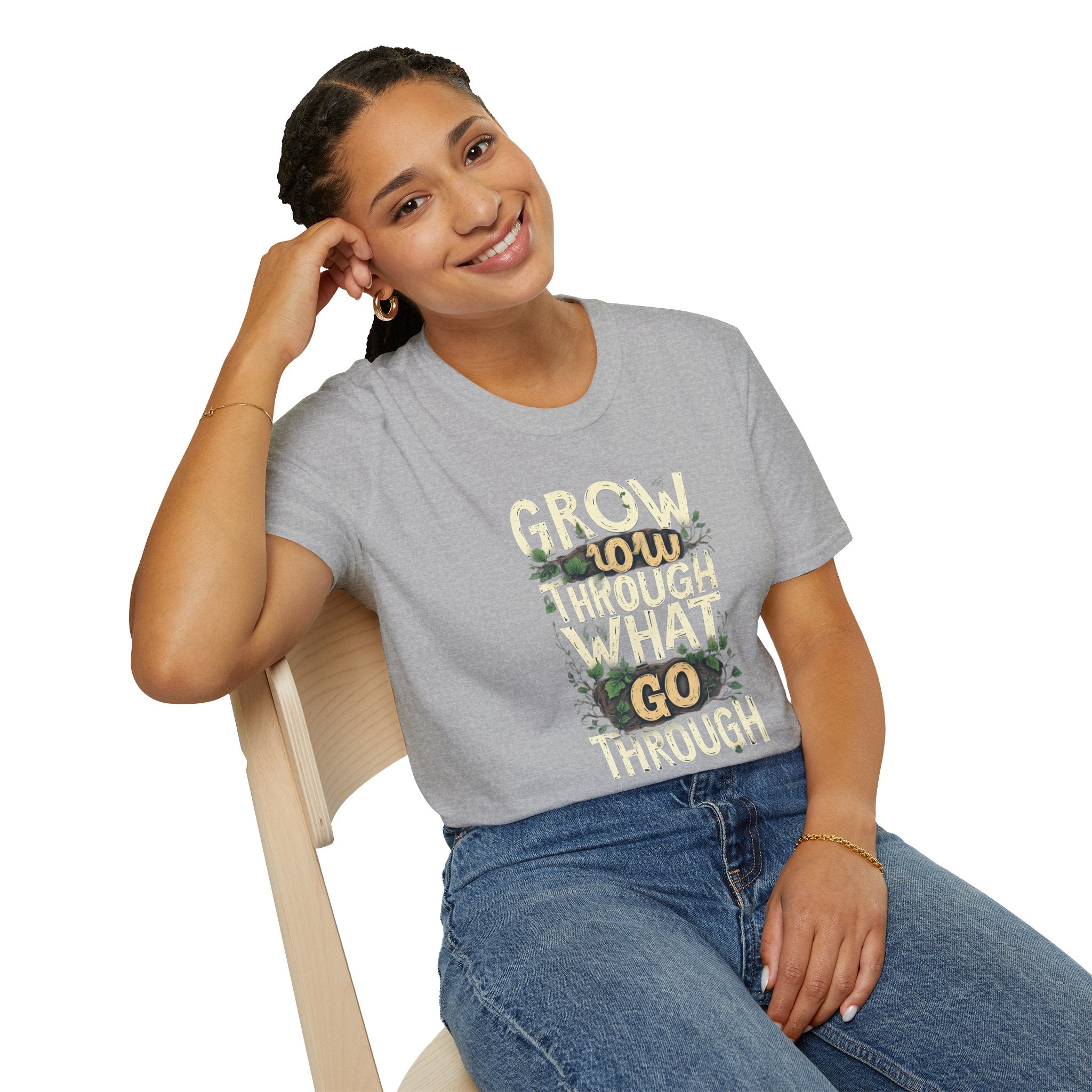 T-Shirt — Floral 'Grow Slow, Go Through' Inspirational Graphic Tee