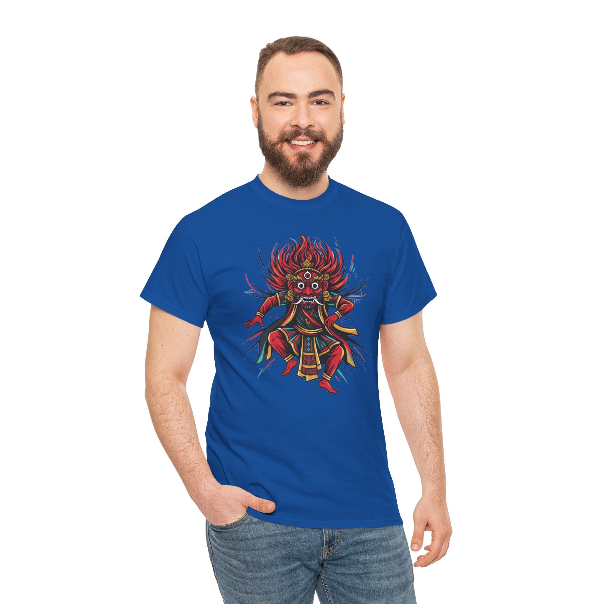 T-Shirt — Fierce Red Oni Demon Graphic Tee (Mythic Japanese Mask Design)