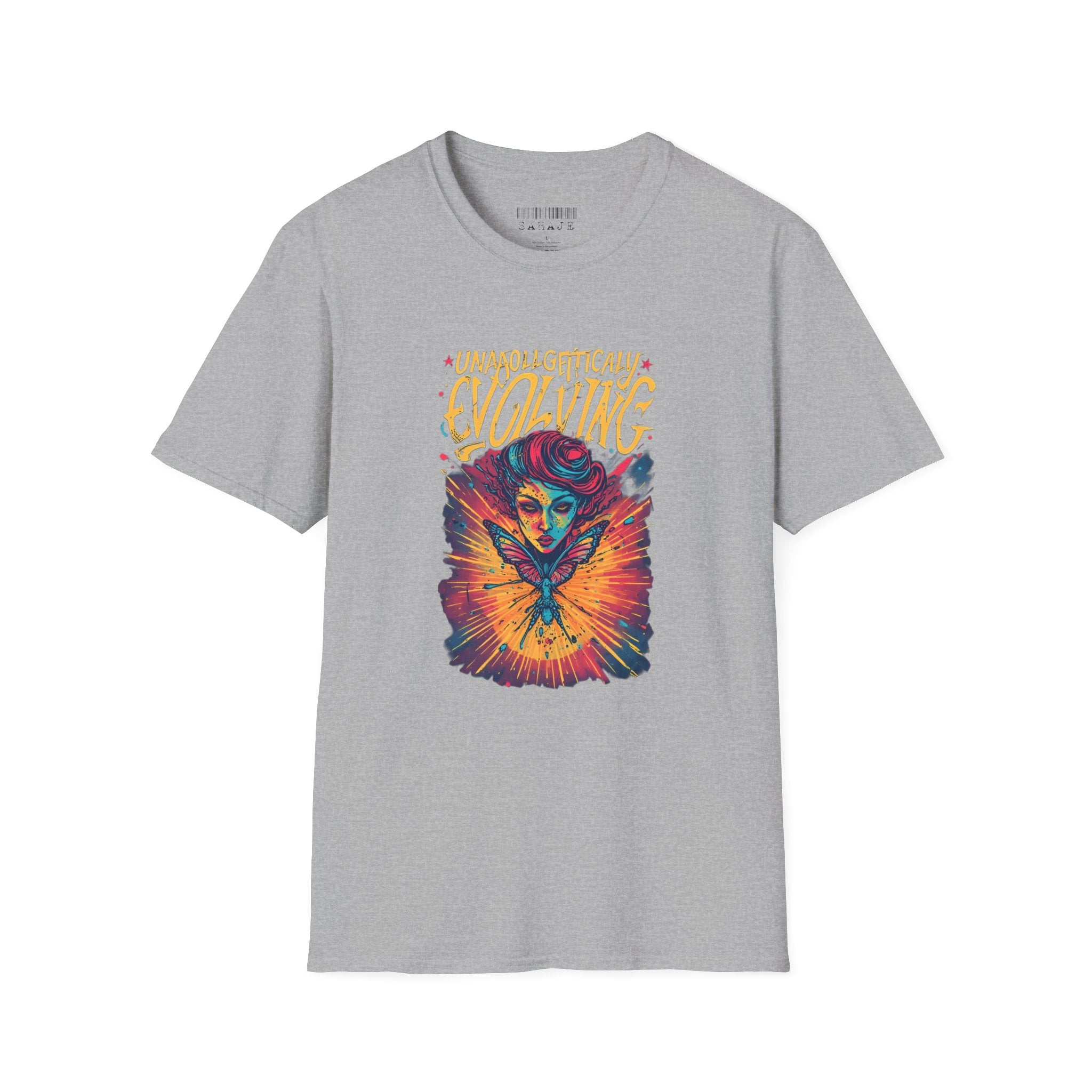 Unapologetically Evolving T-Shirt — Vibrant Butterfly Woman Graphic Tee