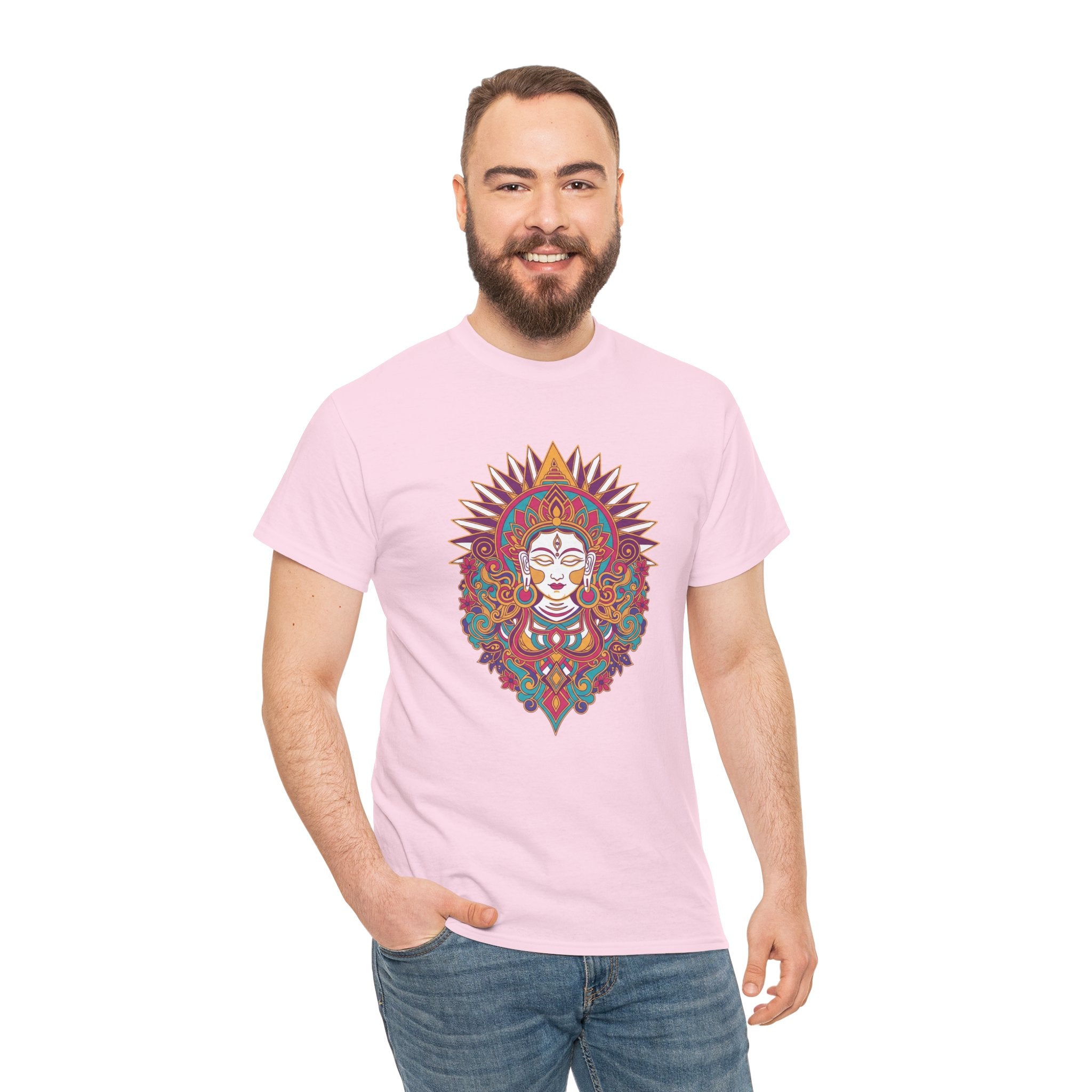 Spiritual Goddess Sun Mandala Tee — Colorful Boho Yoga T‑Shirt