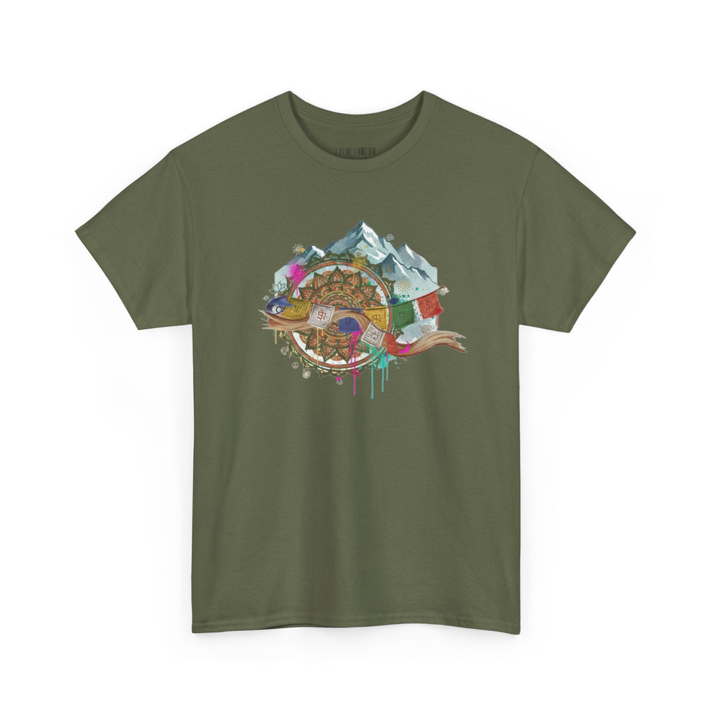 Adventure Compass Graphic Tee — Mountain, Globe & Flag Illustration