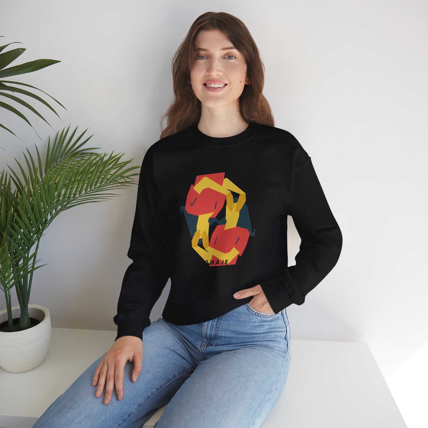 Abstract Flamingo Geometric Crewneck Sweatshirt