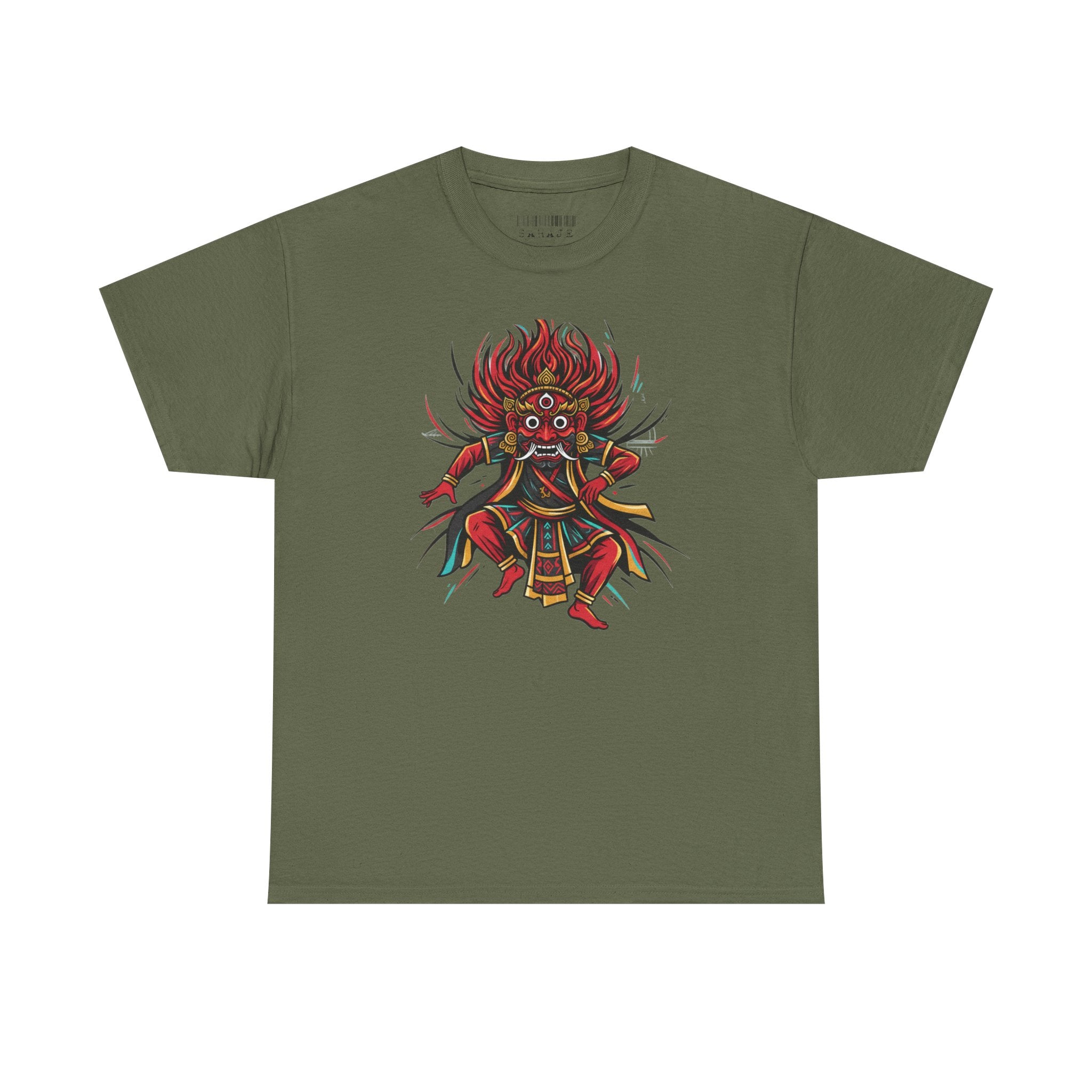T-Shirt — Fierce Red Oni Demon Graphic Tee (Mythic Japanese Mask Design)