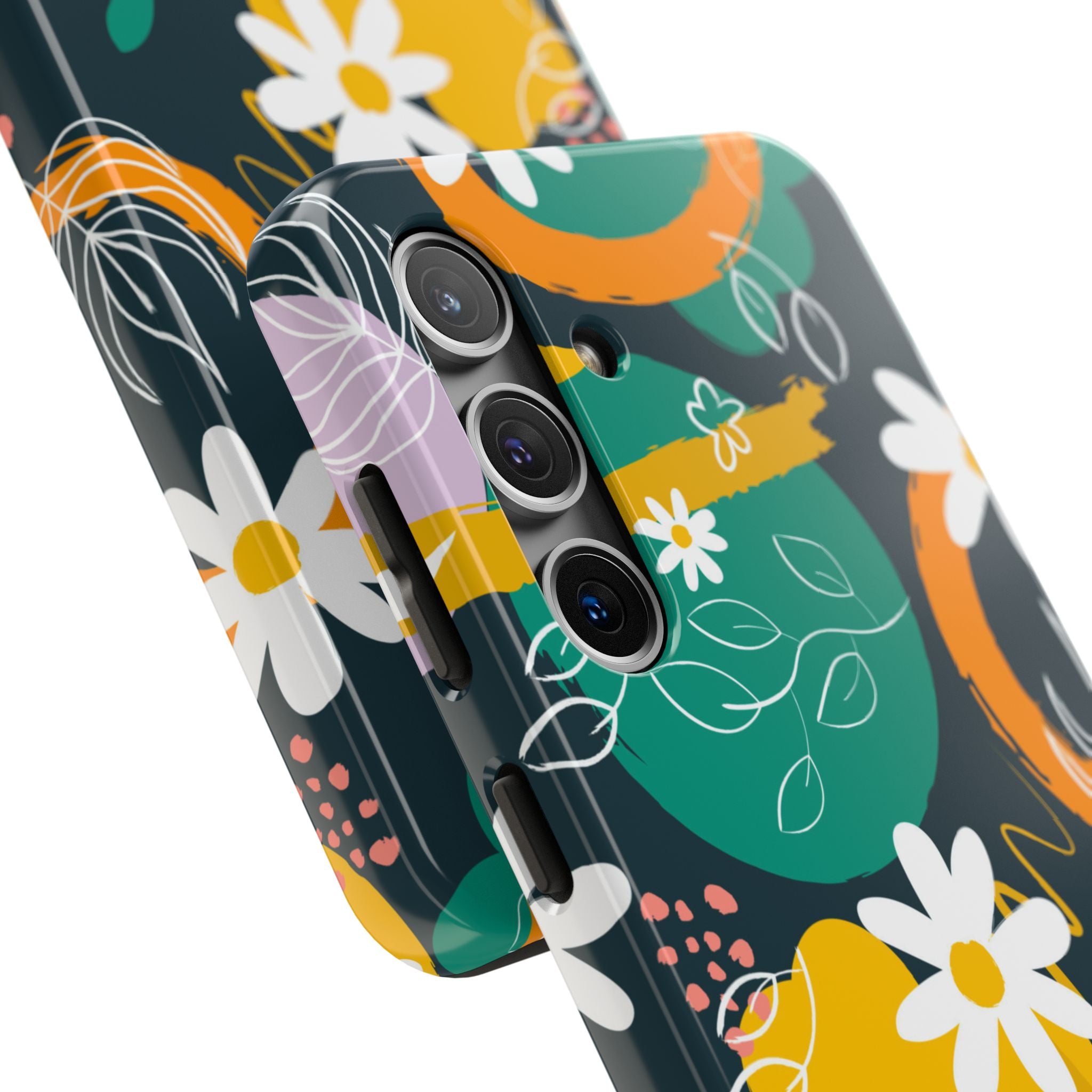 Floral Abstract Tough Phone Case — Colorful Daisies & Brushstroke Design
