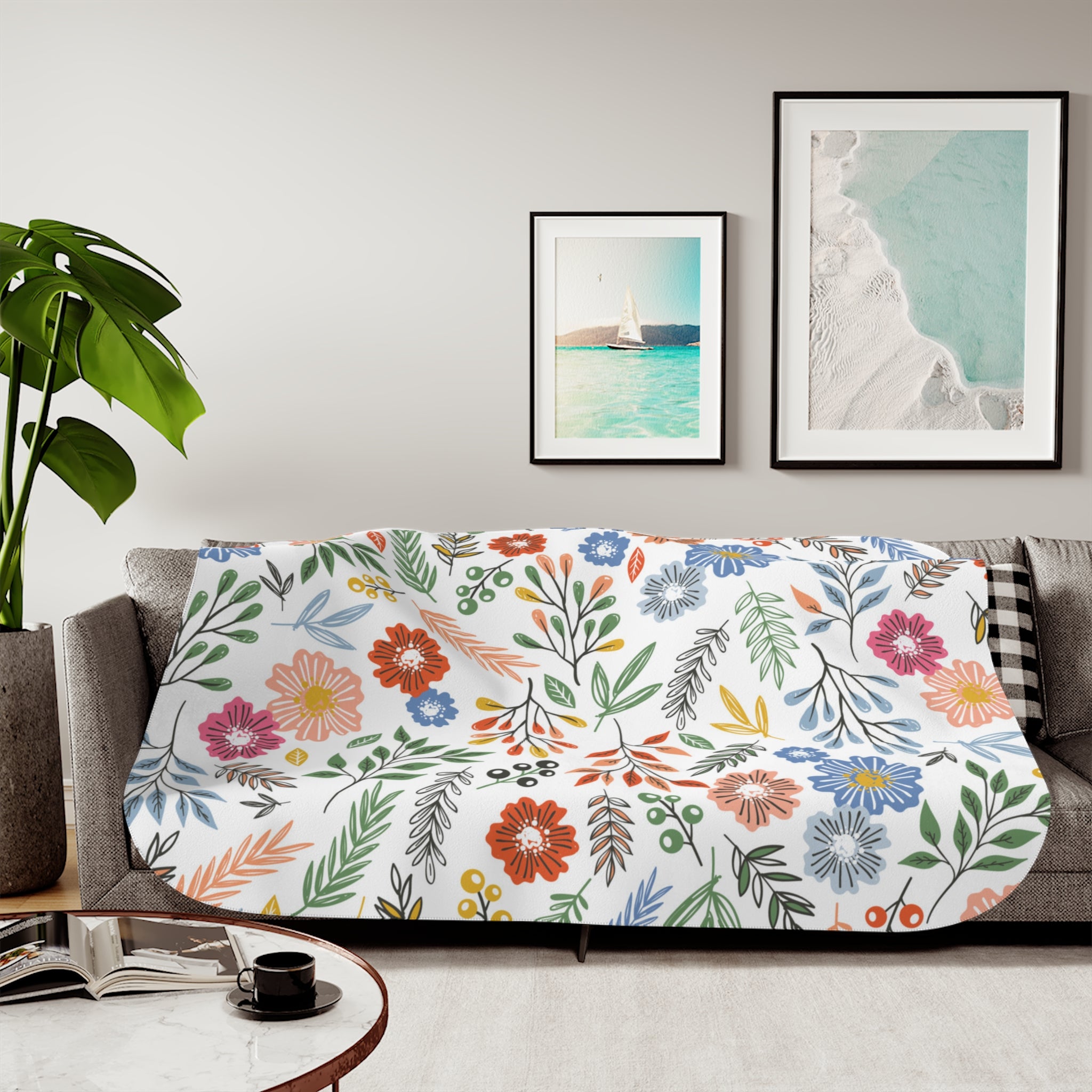 Floral Sherpa Blanket — Reversible Cozy Throw with Colorful Wildflower Print