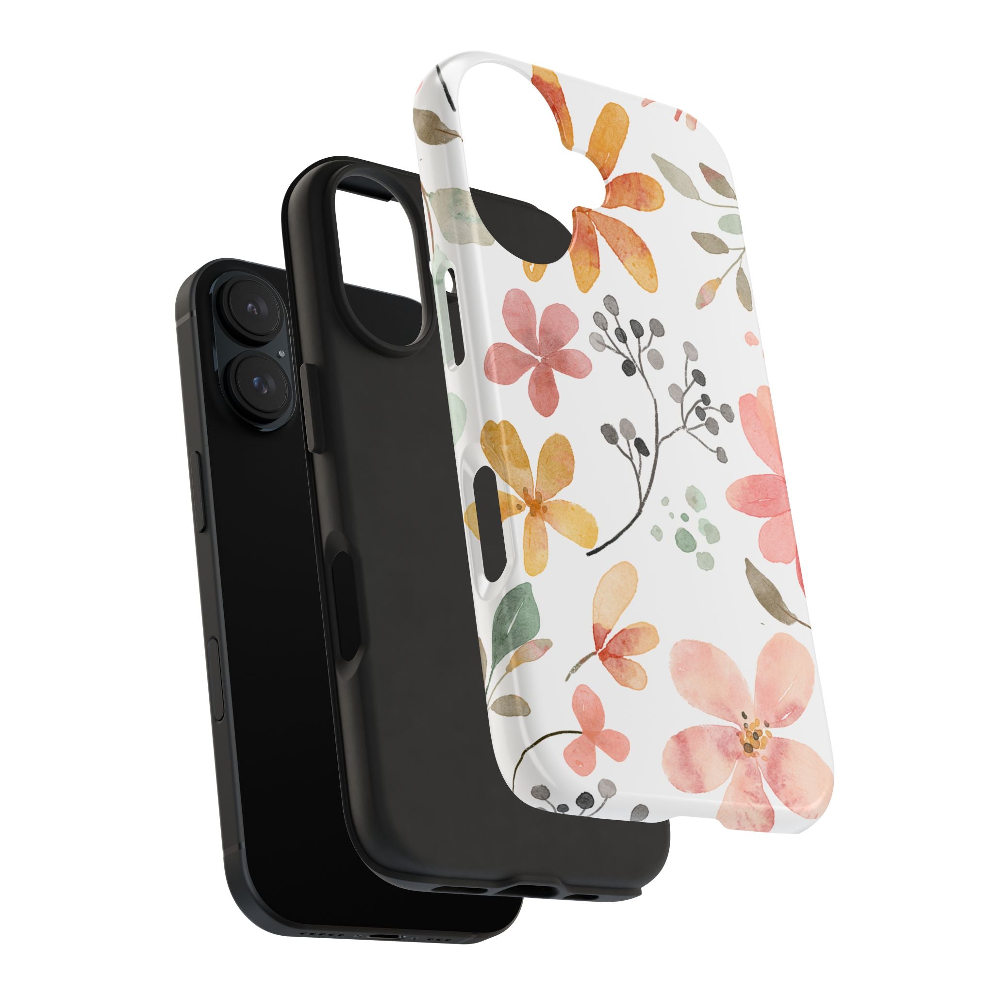 Floral Watercolor Tough Phone Case — Pink & Peach Botanical Protection