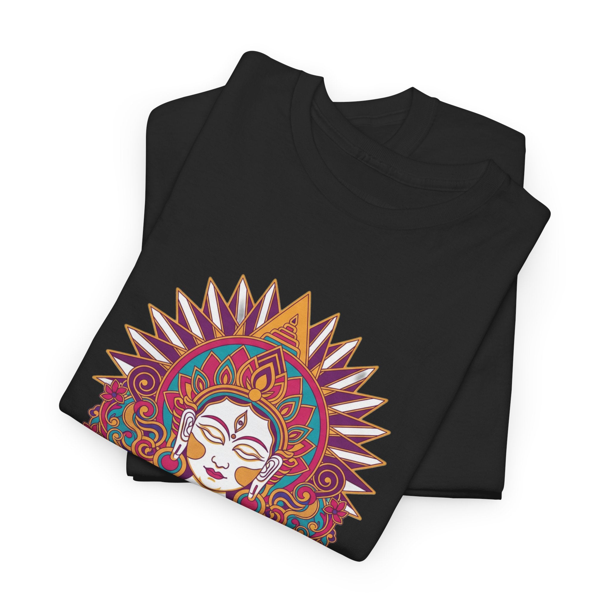 Spiritual Goddess Sun Mandala Tee — Colorful Boho Yoga T‑Shirt