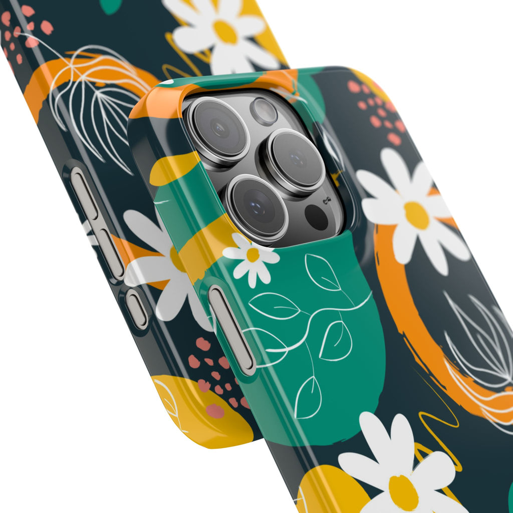 Floral Circle Slim Phone Case — Colorful Abstract Daisies Phone Cover