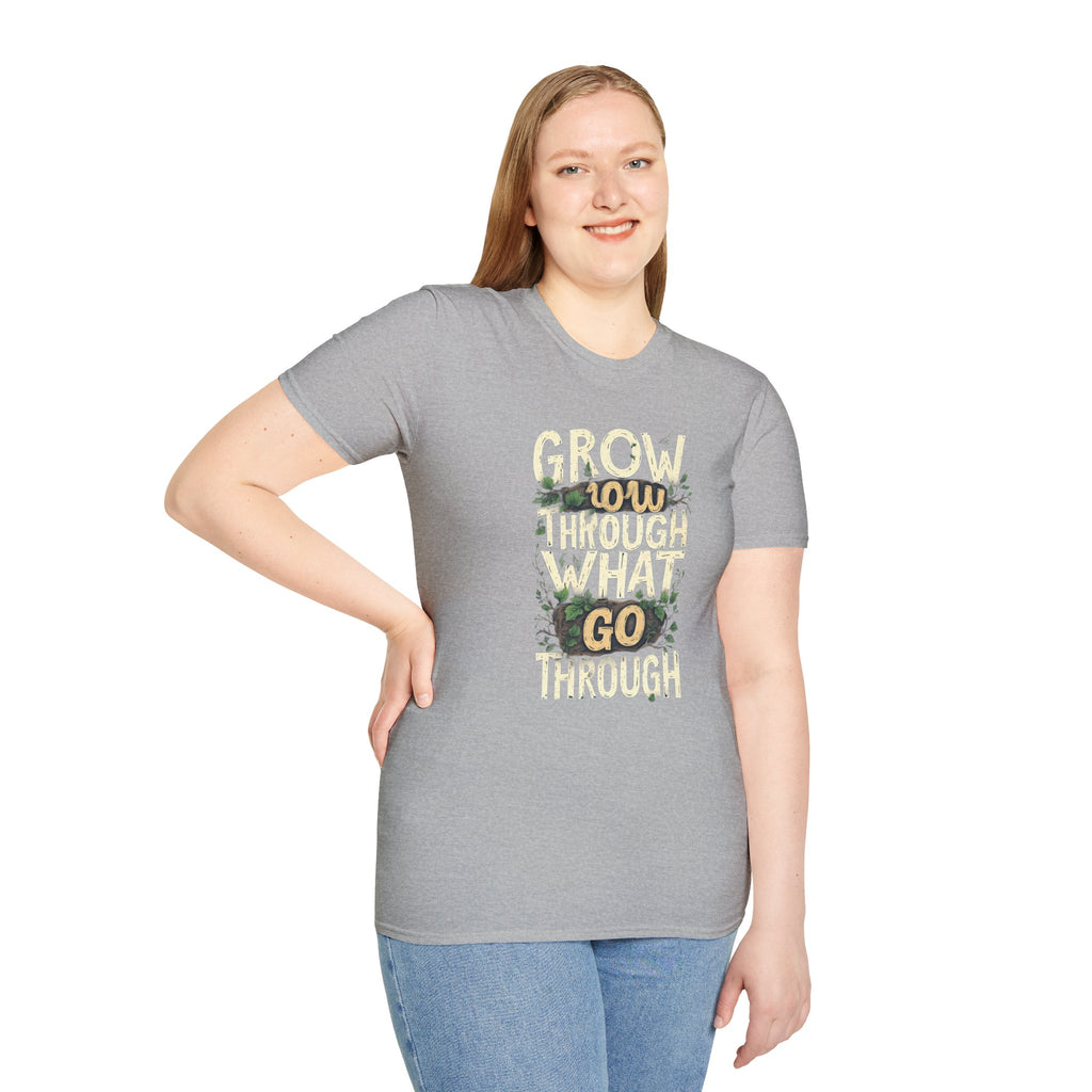 T-Shirt — Floral 'Grow Slow, Go Through' Inspirational Graphic Tee
