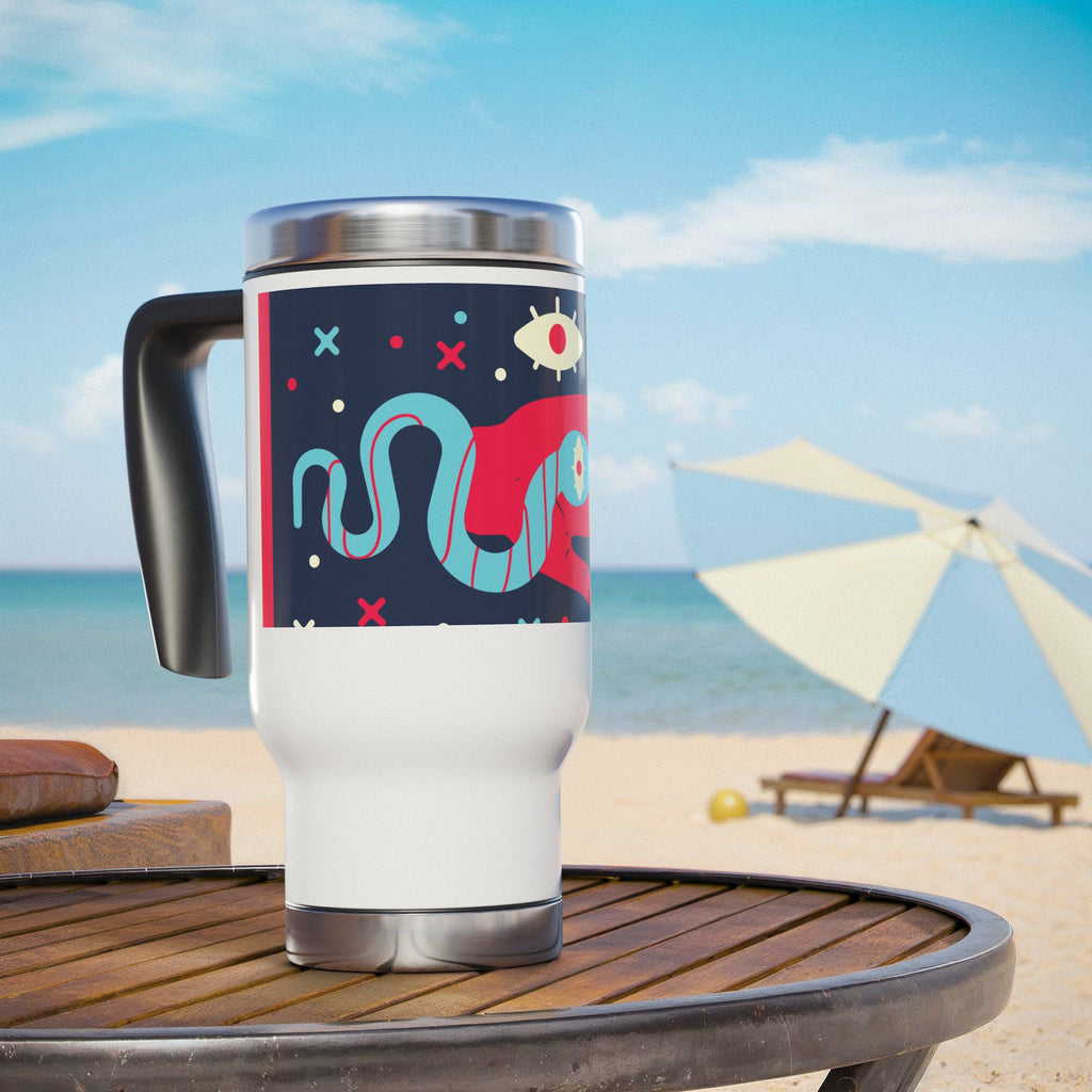 Vibrant Snake Design Travel Mug with Handle, Travel Coffee Cup, Artsy Gift for Her, Unique Drinkware, Camping Accessories, Road Trip [...]