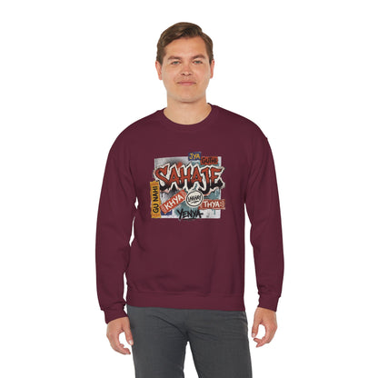 Crewneck Sweatshirt — 'Sahaje' Vintage Sticker Collage Graphic