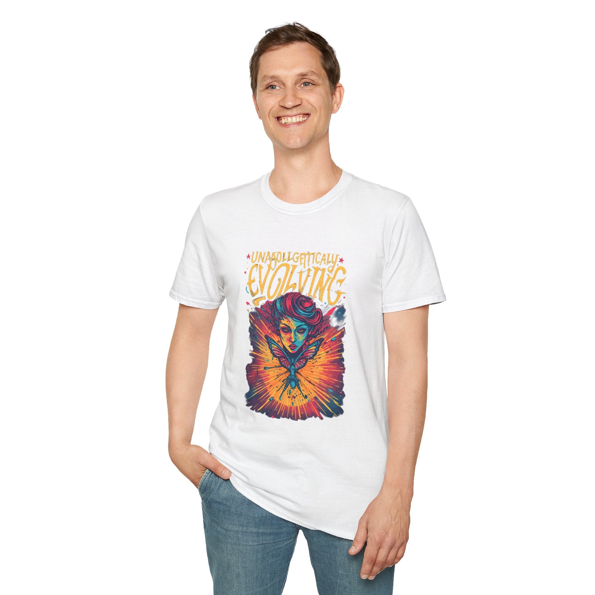 Evolving Butterfly Graphic T-Shirt — "Unapologetically Evolving" Vibrant Psychedelic Tee