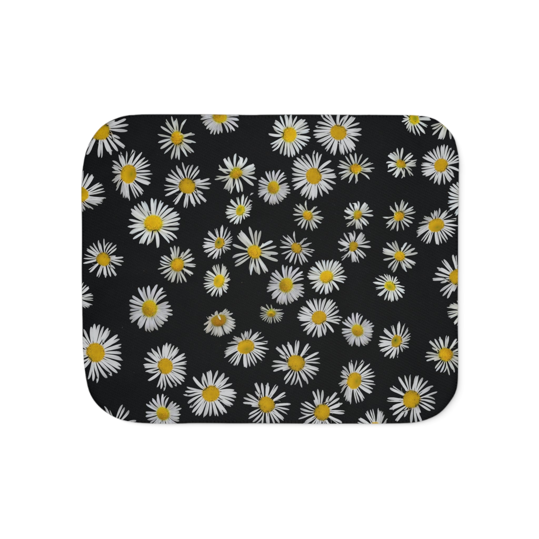 Daisy Print Sherpa Blanket — Reversible Black Floral & Cozy Beige Throw