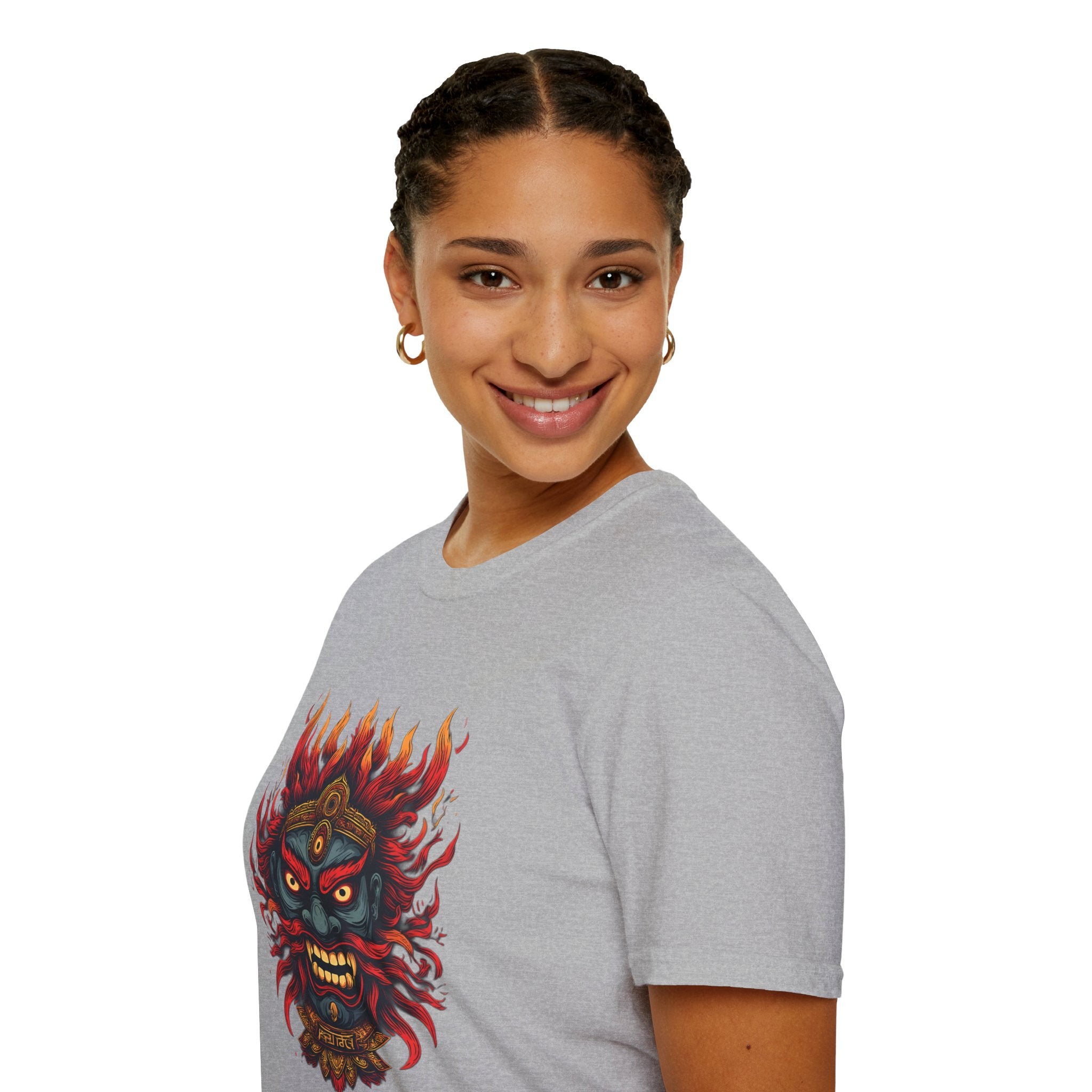 Flaming Demon Mask T-Shirt — Fierce Tattoo-Style Graphic Tee