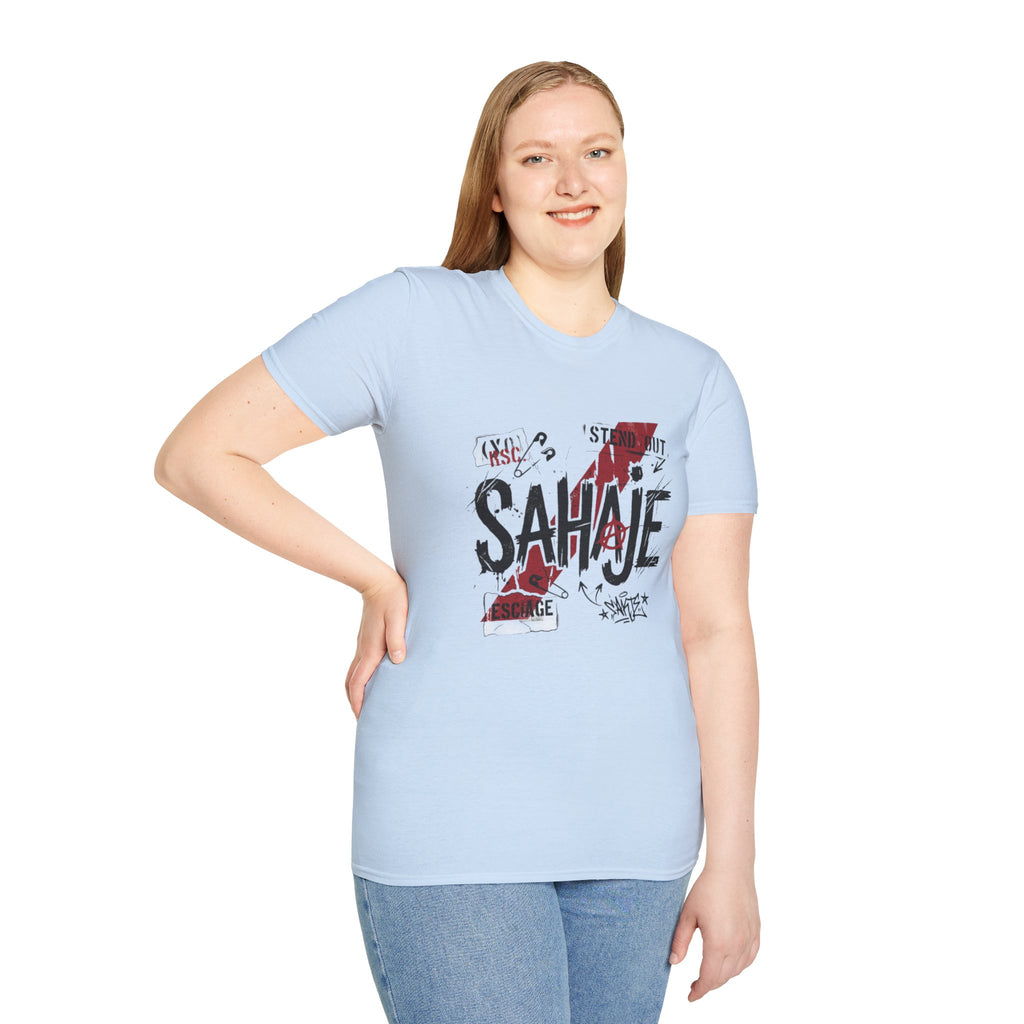 Sahajé Graphic T-Shirt — Bold Streetwear Tee with Red Slash Design