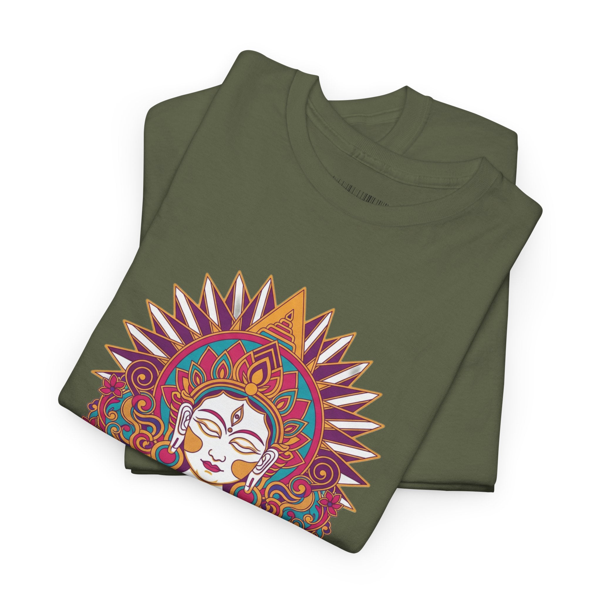 Spiritual Goddess Sun Mandala Tee — Colorful Boho Yoga T‑Shirt