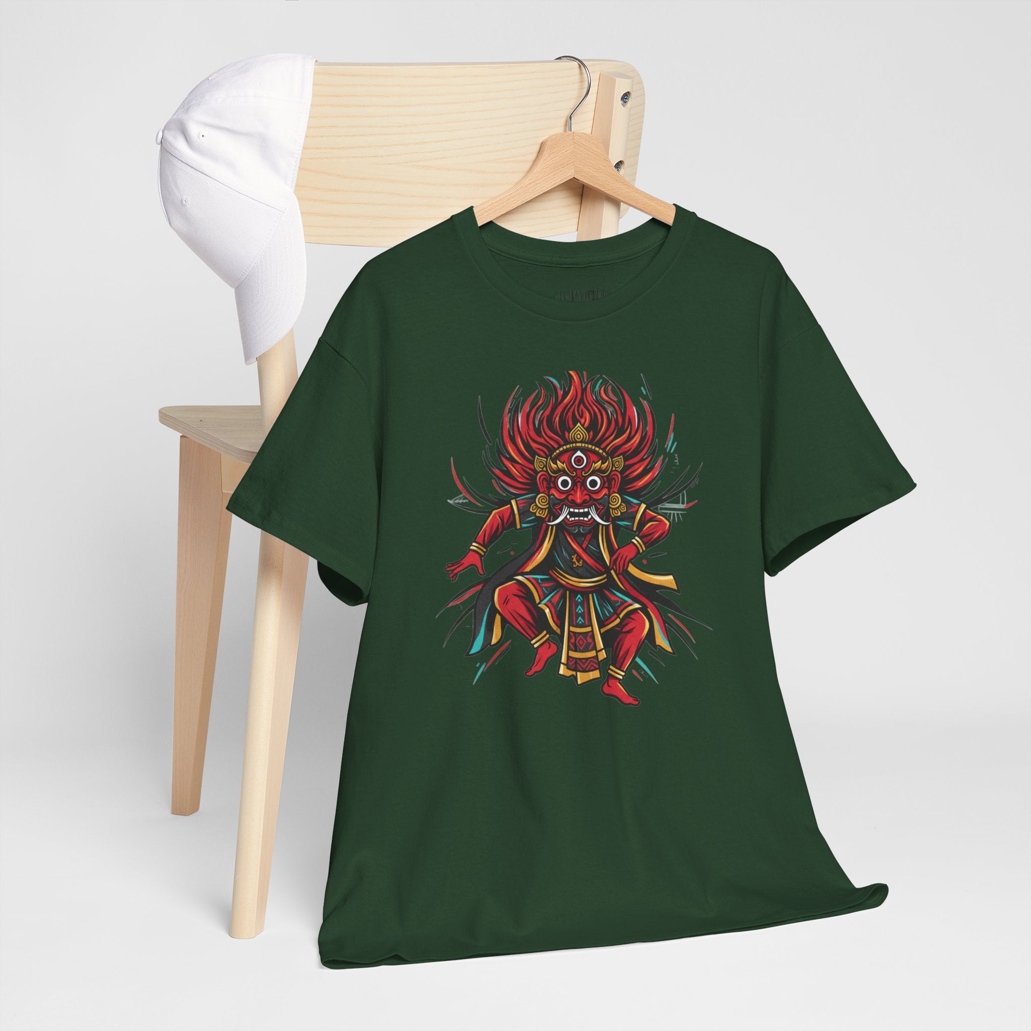 T-Shirt — Fierce Red Oni Demon Graphic Tee (Mythic Japanese Mask Design)