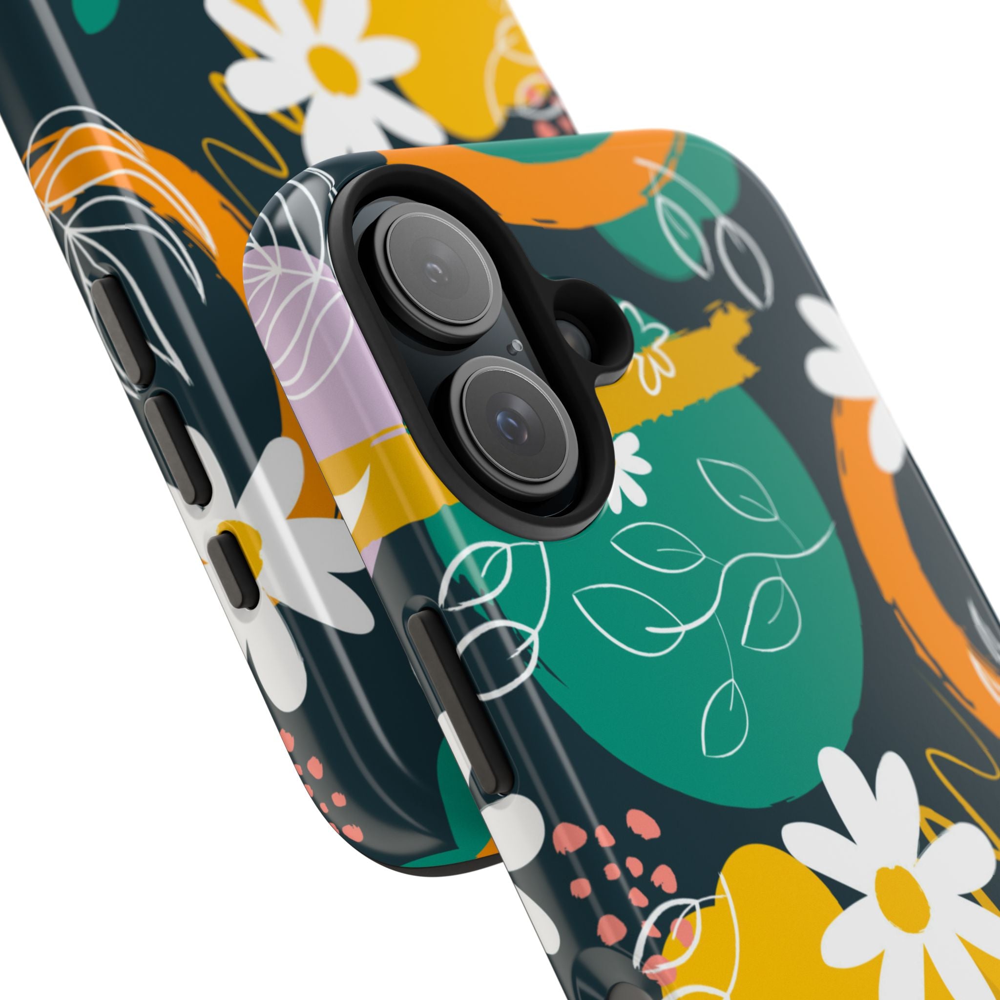 Floral Abstract Tough Phone Case — Colorful Daisies & Brushstroke Design
