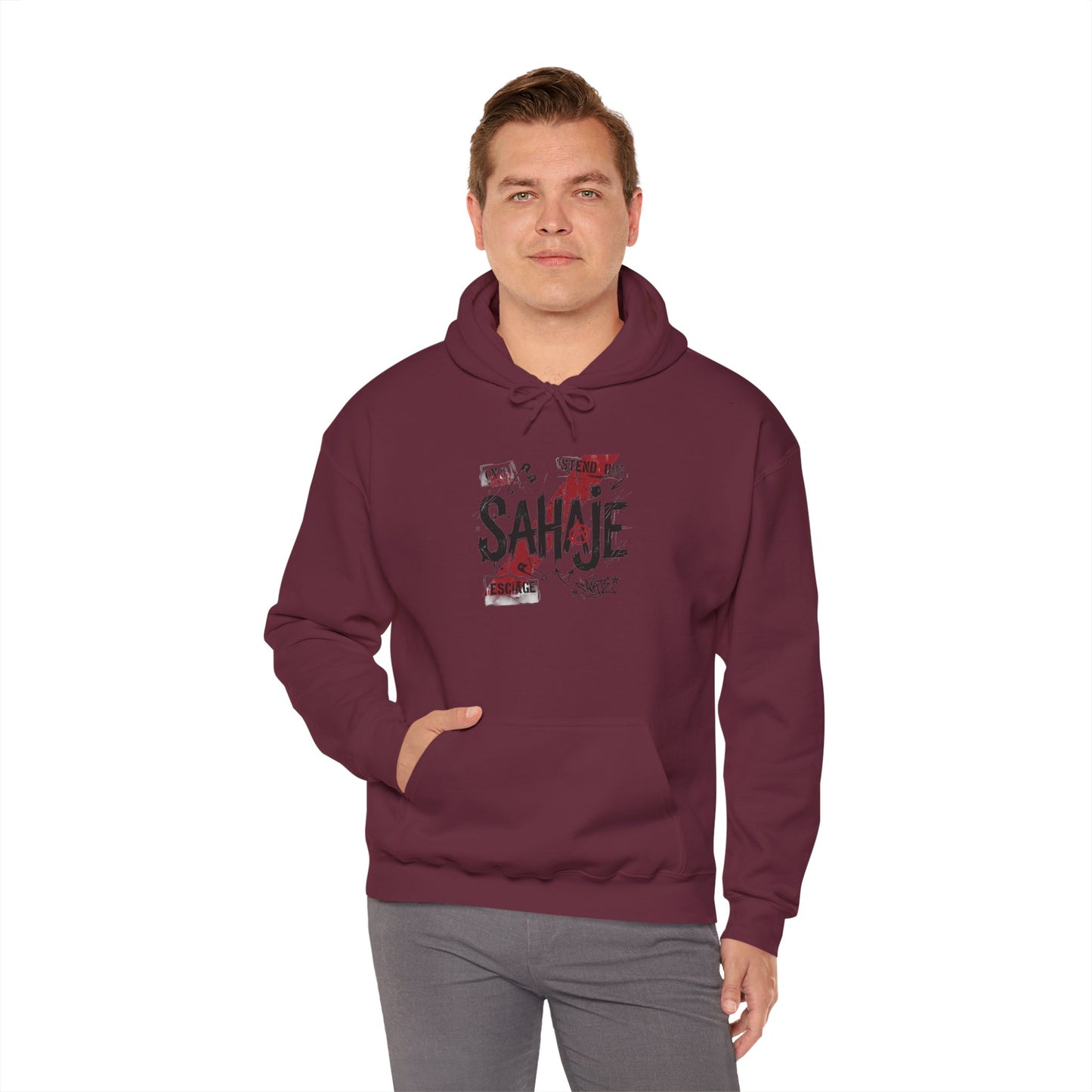 Sahaje Graphic Hoodie – Distressed Vintage Script Pullover