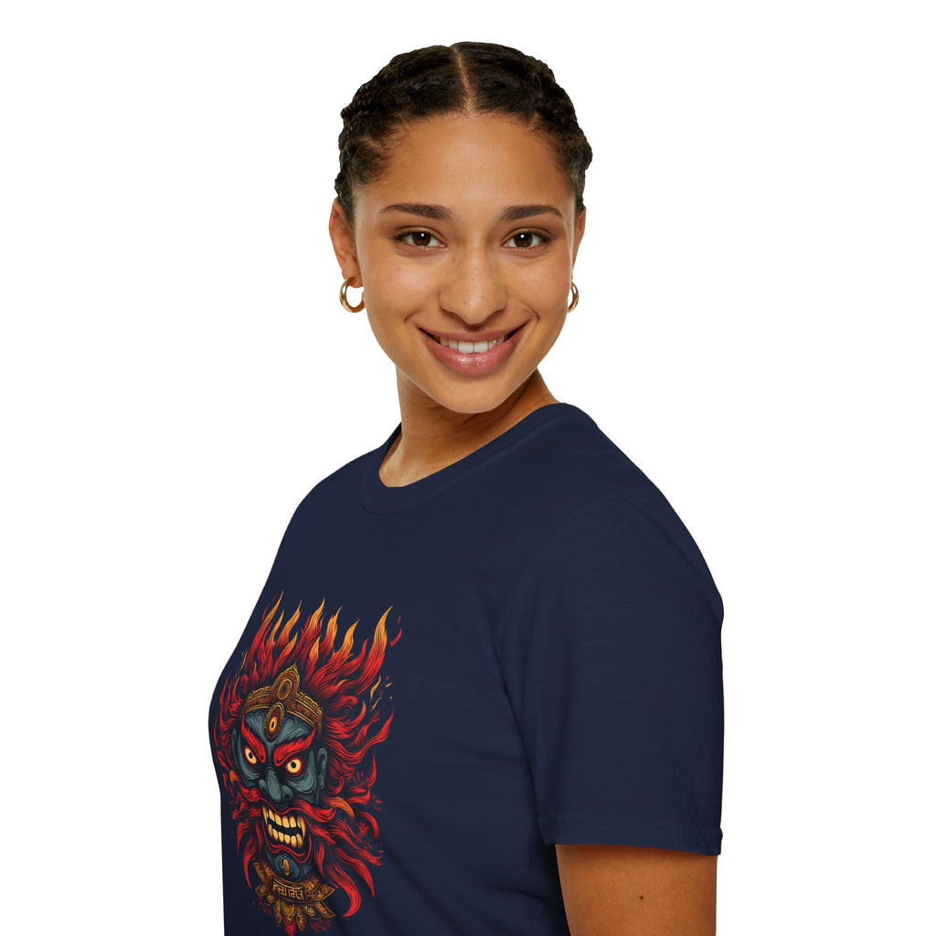 Flaming Demon Mask T-Shirt — Fierce Tattoo-Style Graphic Tee