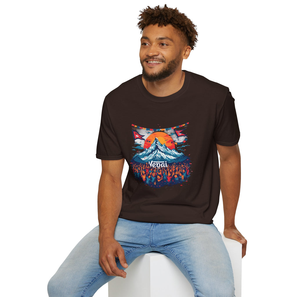Nepal Mountain Sunrise T-Shirt — Retro Trekking Graphic Tee