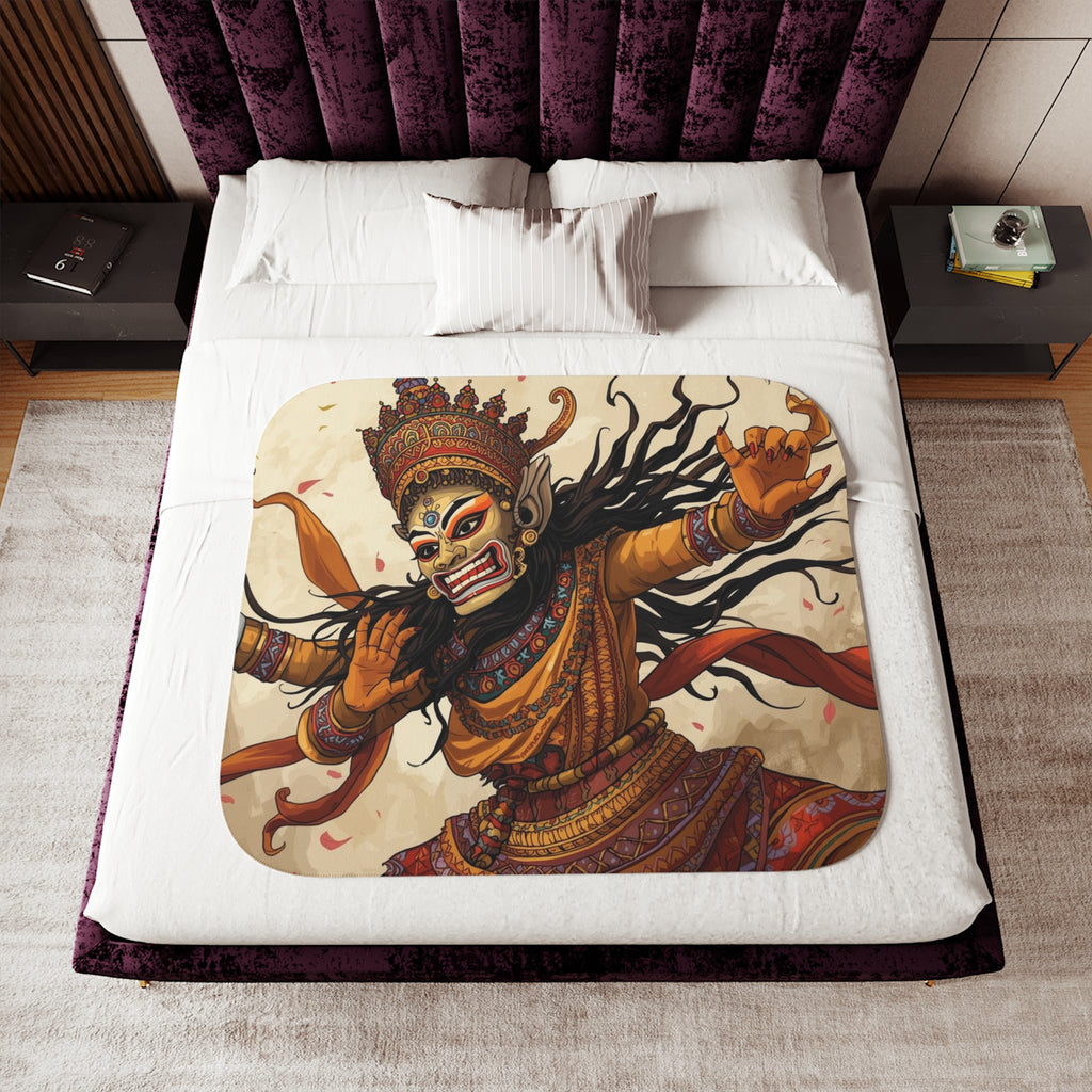 Mythic Dance Sherpa Blanket — Balinese Barong Art Throw