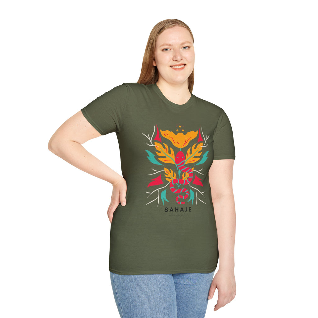 Sahaje Floral Snake Graphic T‑Shirt — Colorful Botanical Serpent Tee
