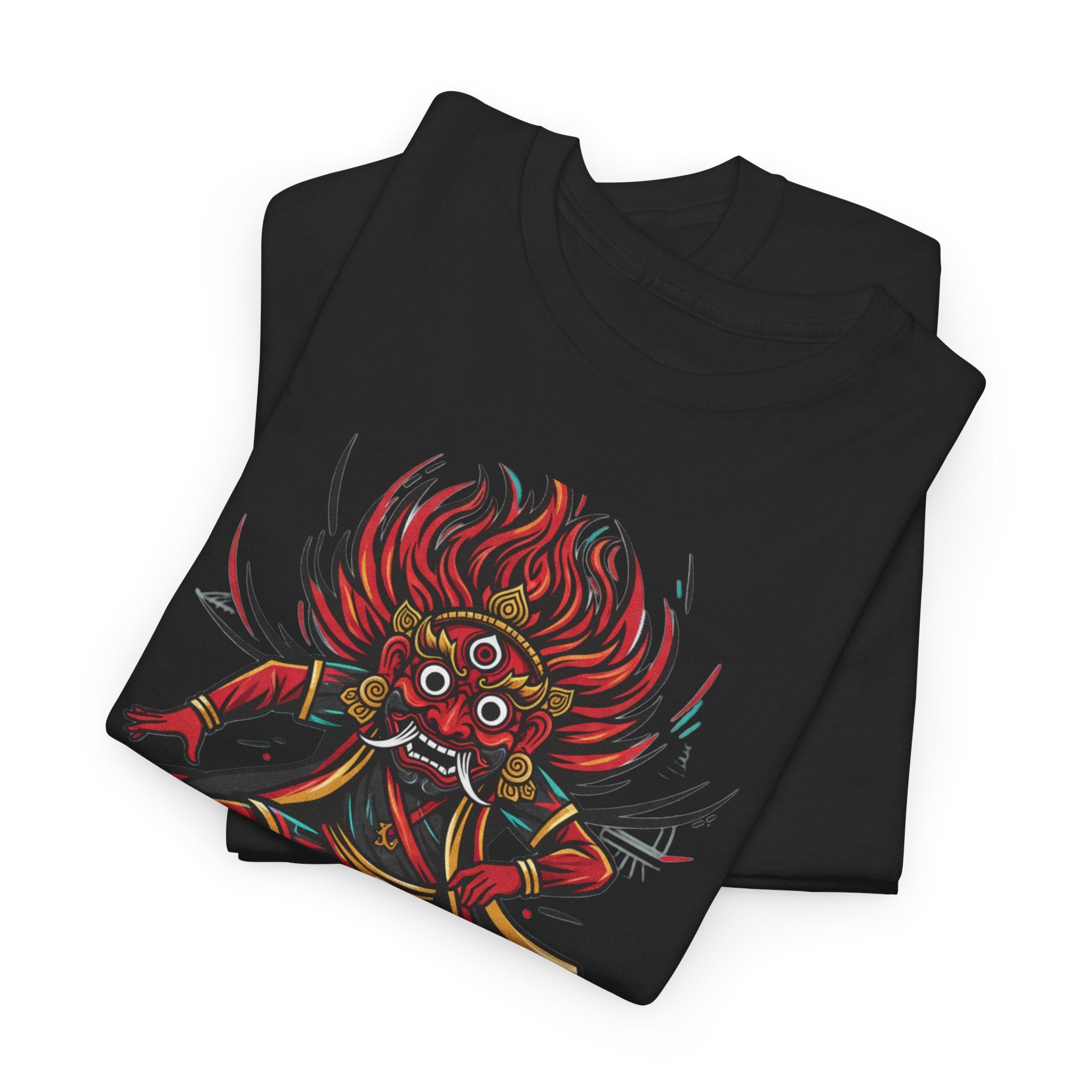 T-Shirt — Fierce Red Oni Demon Graphic Tee (Mythic Japanese Mask Design)