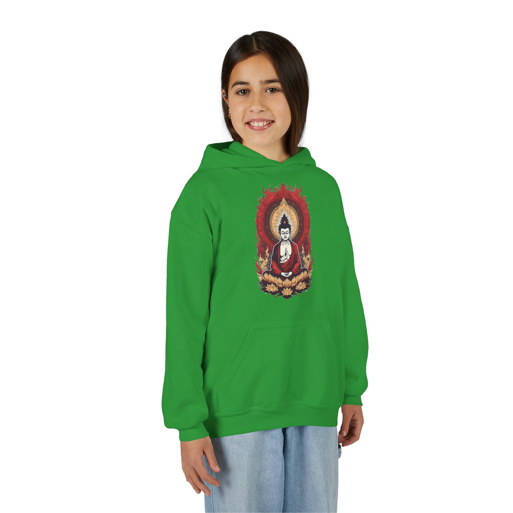 Buddha Flame Youth Hoodie — Meditative Lotus Buddha Graphic Sweatshirt