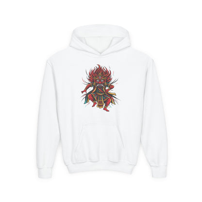 Youth Hoodie — Colorful Mythical Demon Mask Graphic