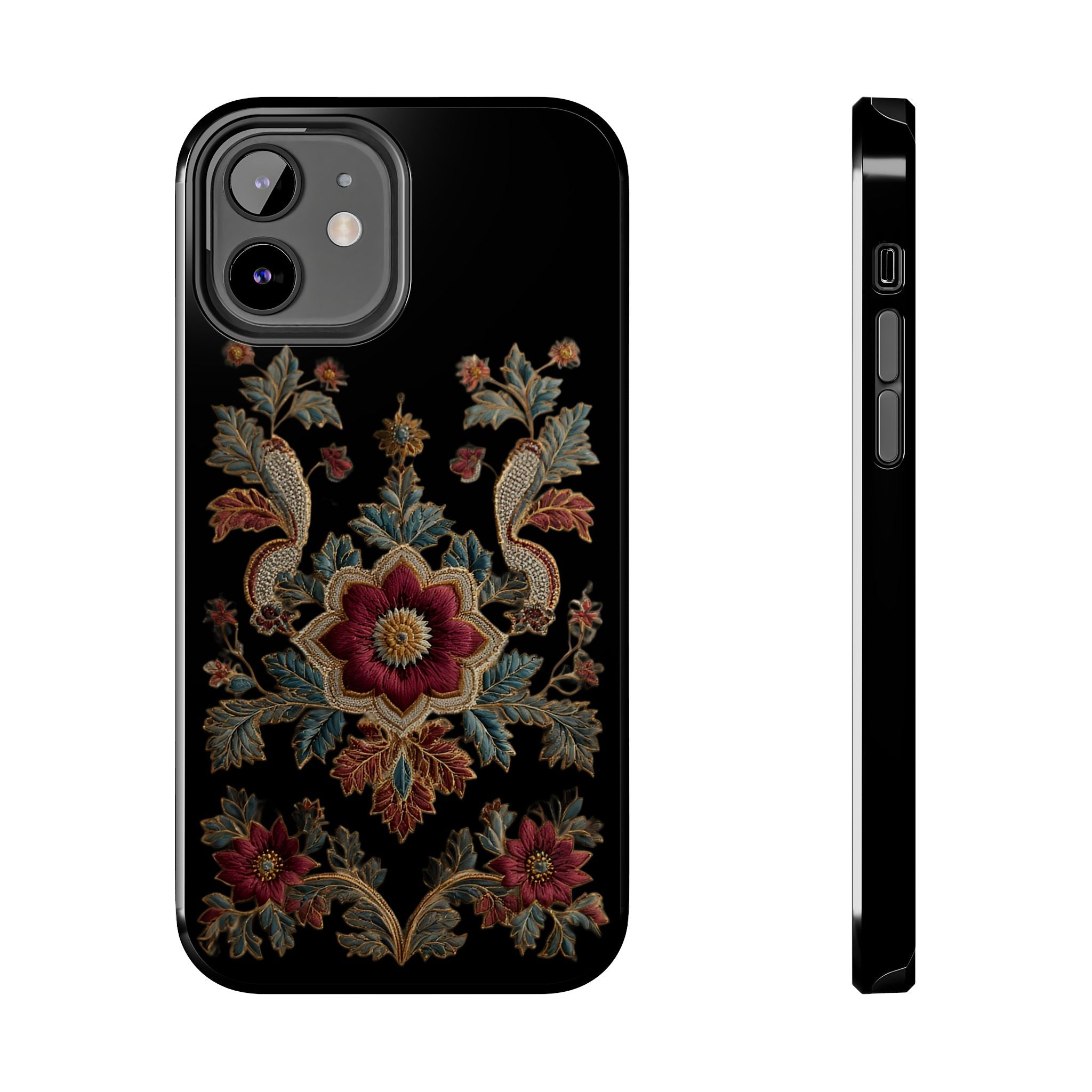 Floral Embroidered Tough Phone Case — Vintage Boho Protective Cover