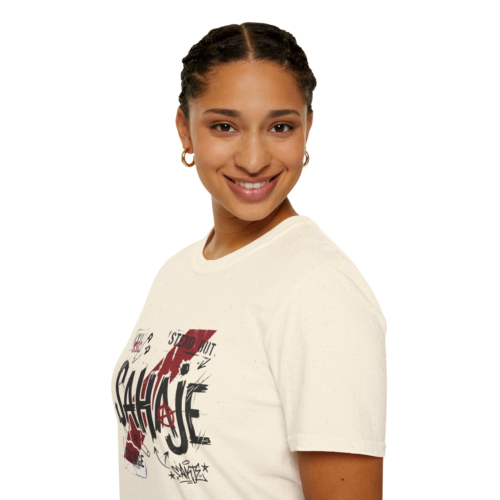 Sahajé Graphic T-Shirt — Bold Streetwear Tee with Red Slash Design