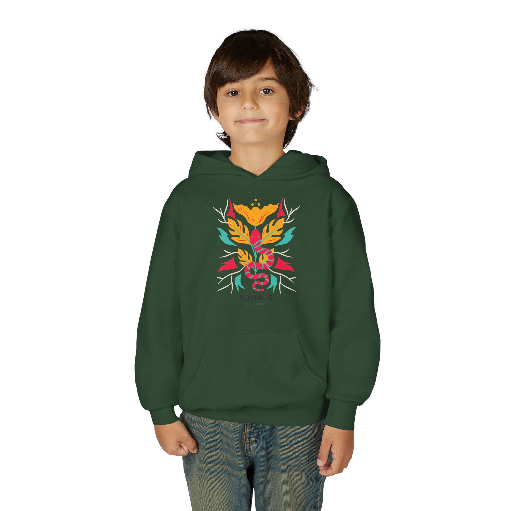Youth Hoodie — Colorful Sahaja Floral Serpent Design