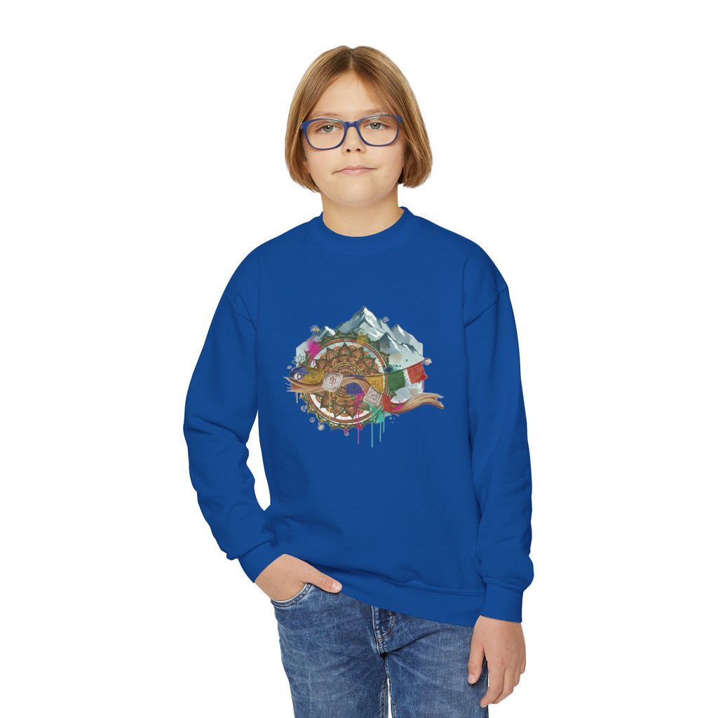 Youth Sweatshirt - Colorful Mountain Adventure Turtle Graphic Crewneck