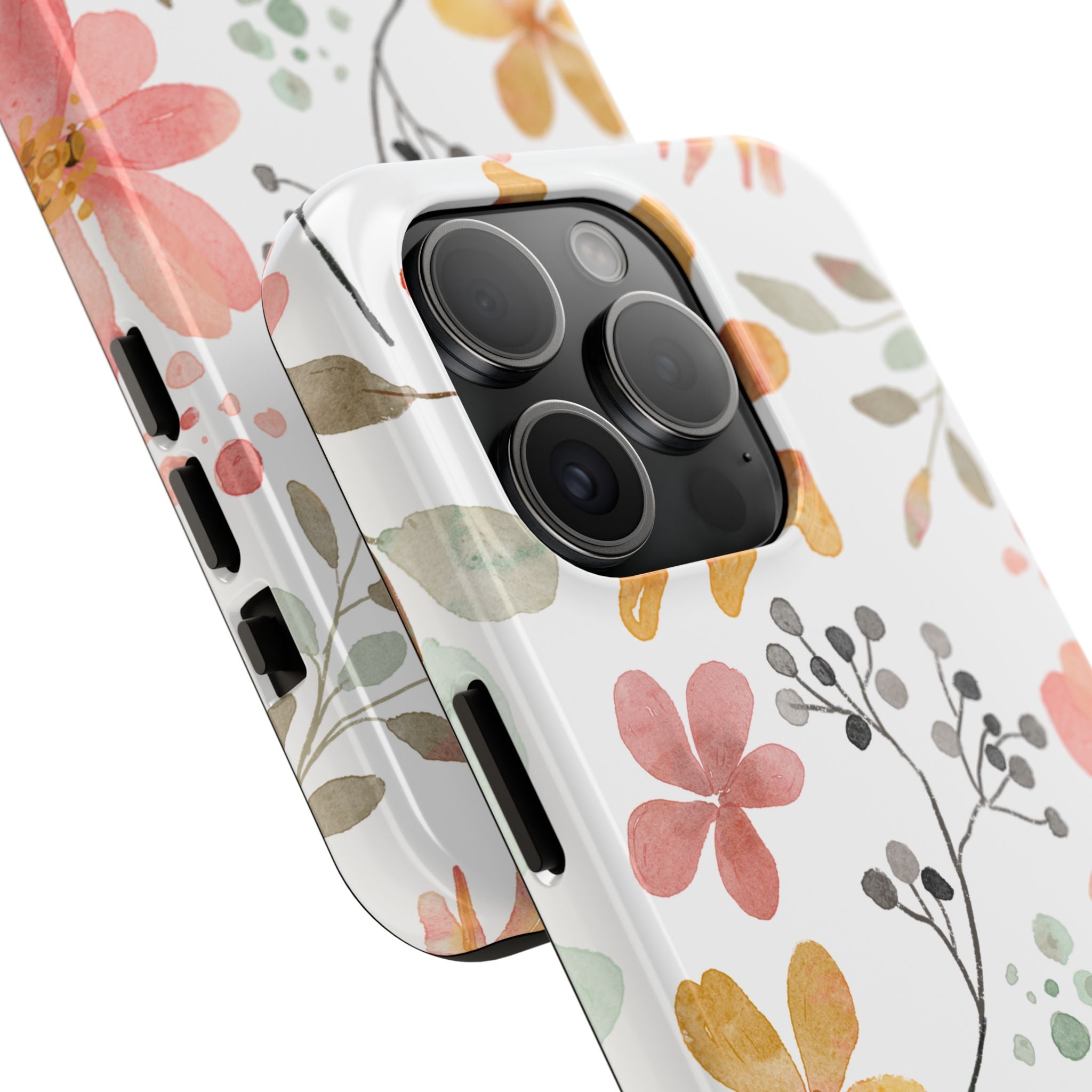 Floral Watercolor Tough Phone Case — Pink & Peach Botanical Protection