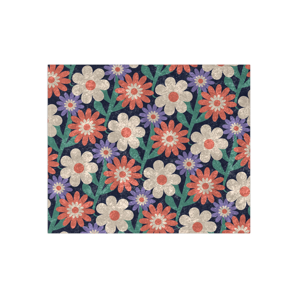 Crushed Velvet Floral Throw Blanket — Retro Daisy Pattern Plush Blanket