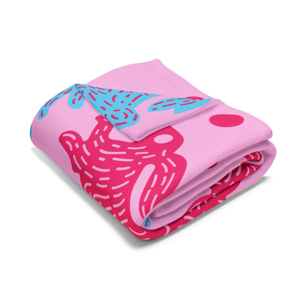 Pink Arctic Fleece Blanket — Mystical Eye & Polar Bear Pattern Cozy Throw