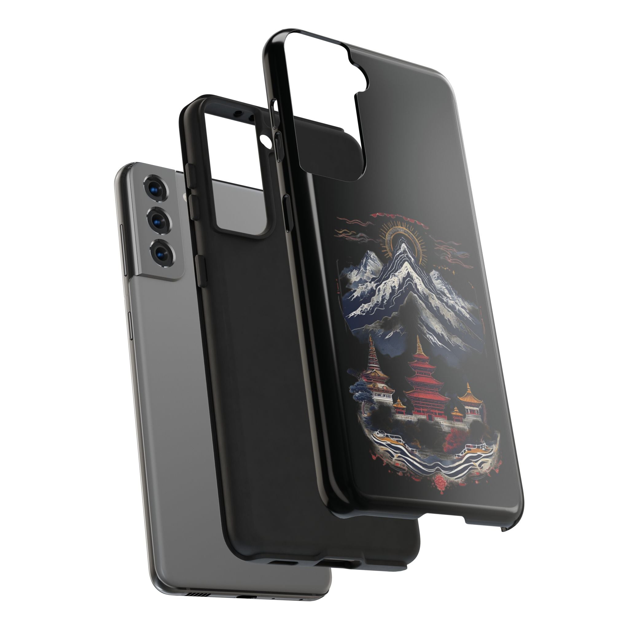 Mountain Temple Tough Phone Case — Japanese-Inspired Landscape Phone Cover