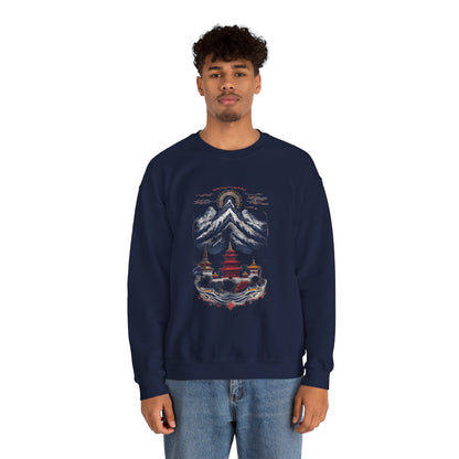 Japanese Mountain Pagoda Crewneck Sweatshirt