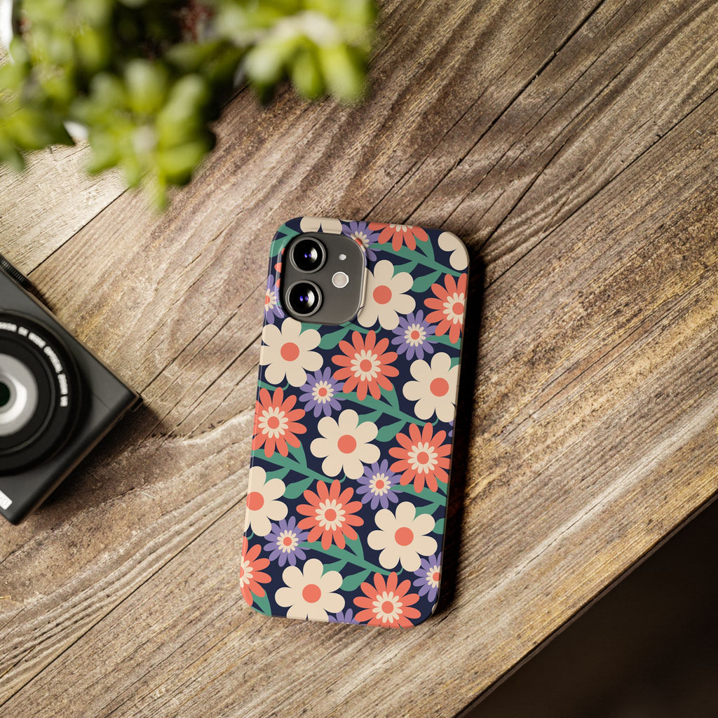 Floral Retro Slim Phone Case – Navy Ditsy Flowers