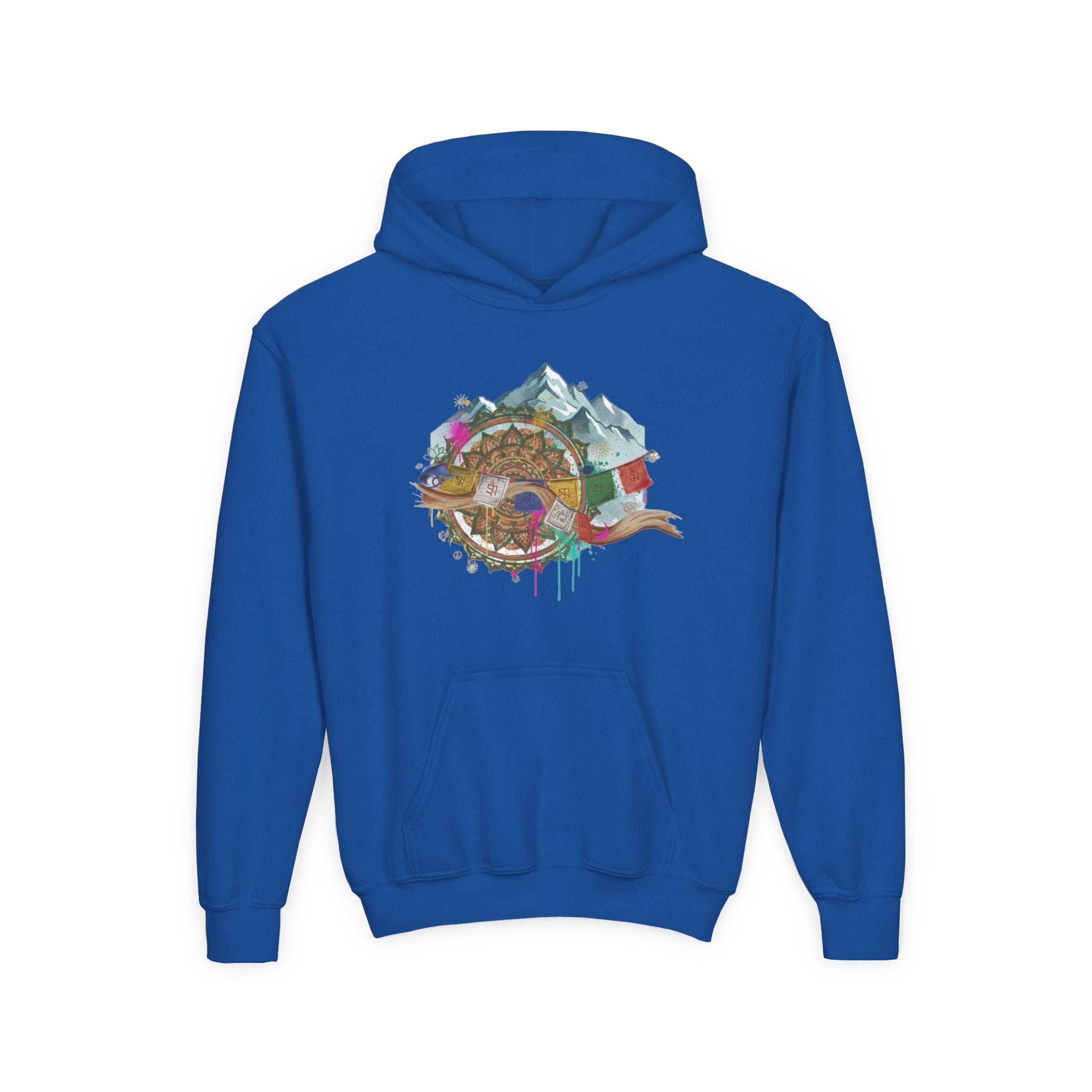 Youth Hoodie — Colorful Mountain Adventure Graphic