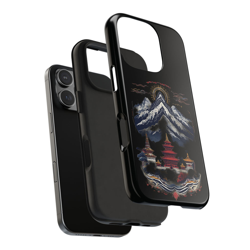 Mountain Temple Tough Phone Case — Japanese-Inspired Landscape Phone Cover