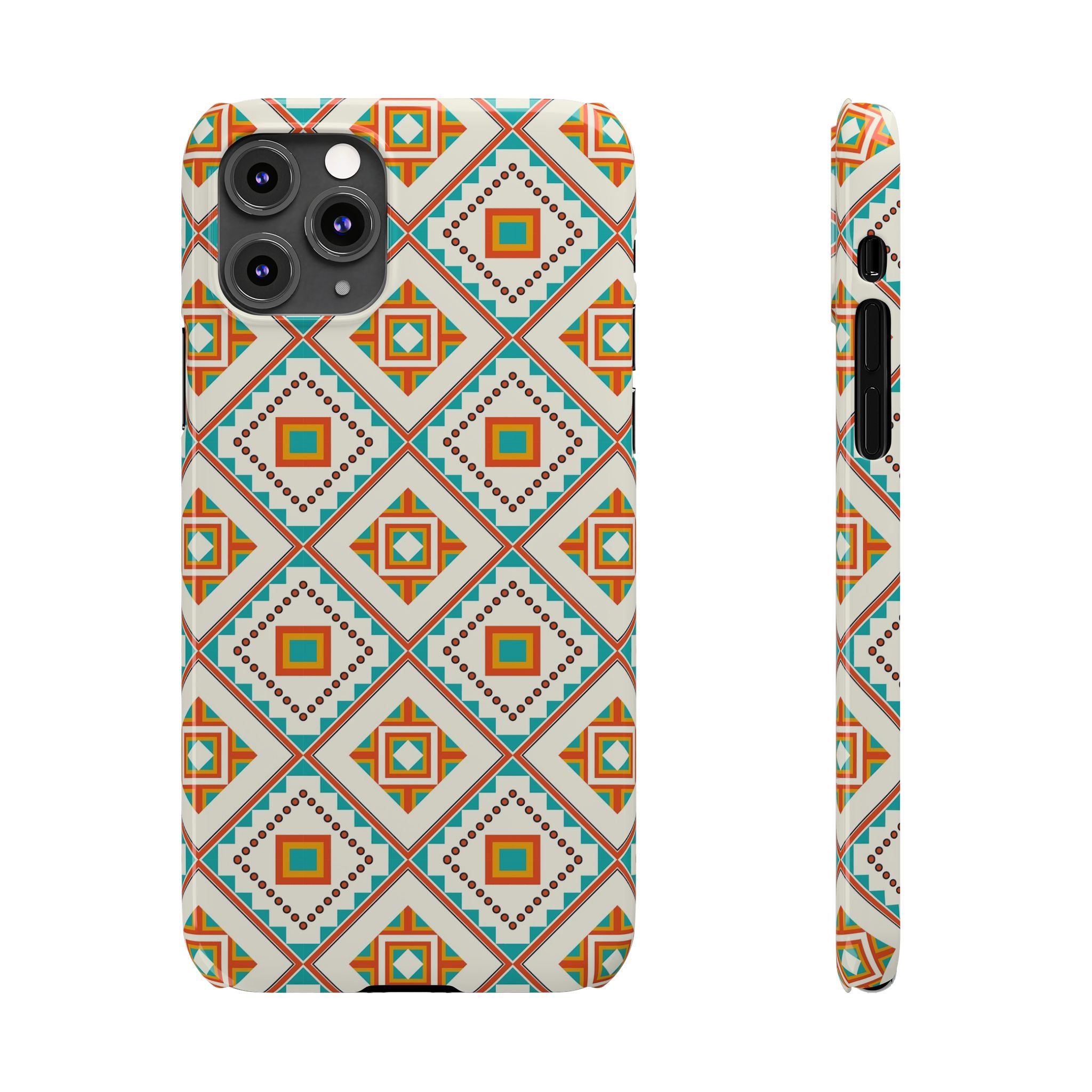 Slim Phone Case — Retro Geometric Tile Pattern (Turquoise & Orange)