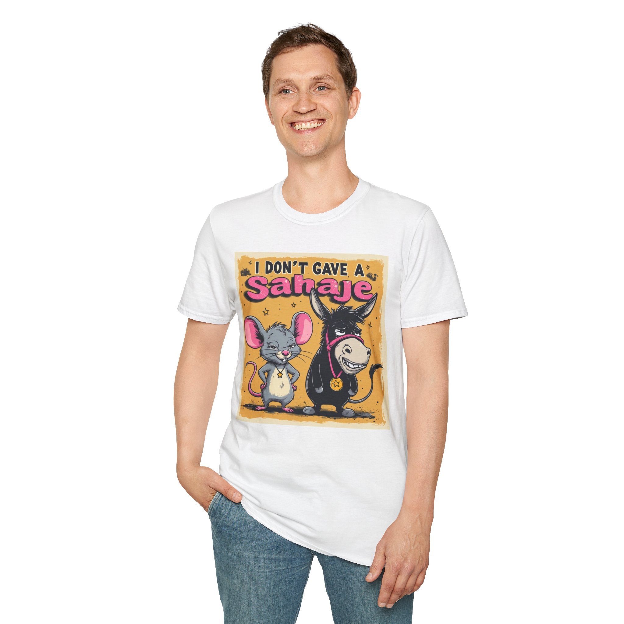 Don’t Give a Satrage T-Shirt — Funny Mouse & Donkey Cartoon Tee