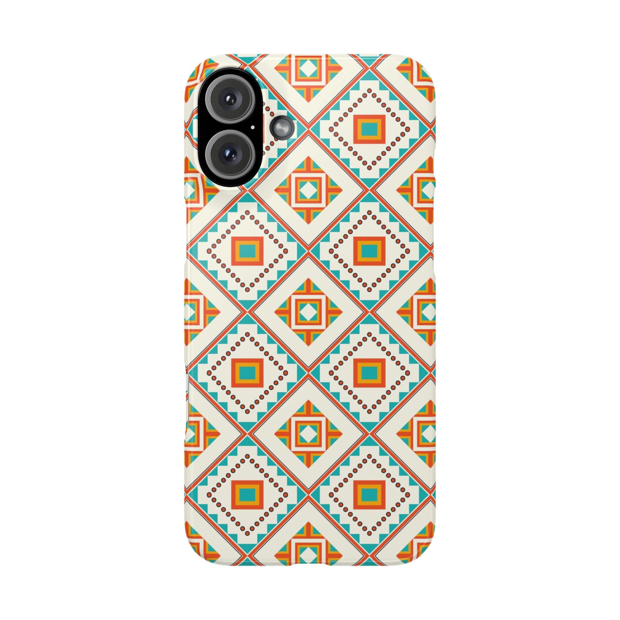 Slim Phone Case — Retro Geometric Tile Pattern (Turquoise & Orange)